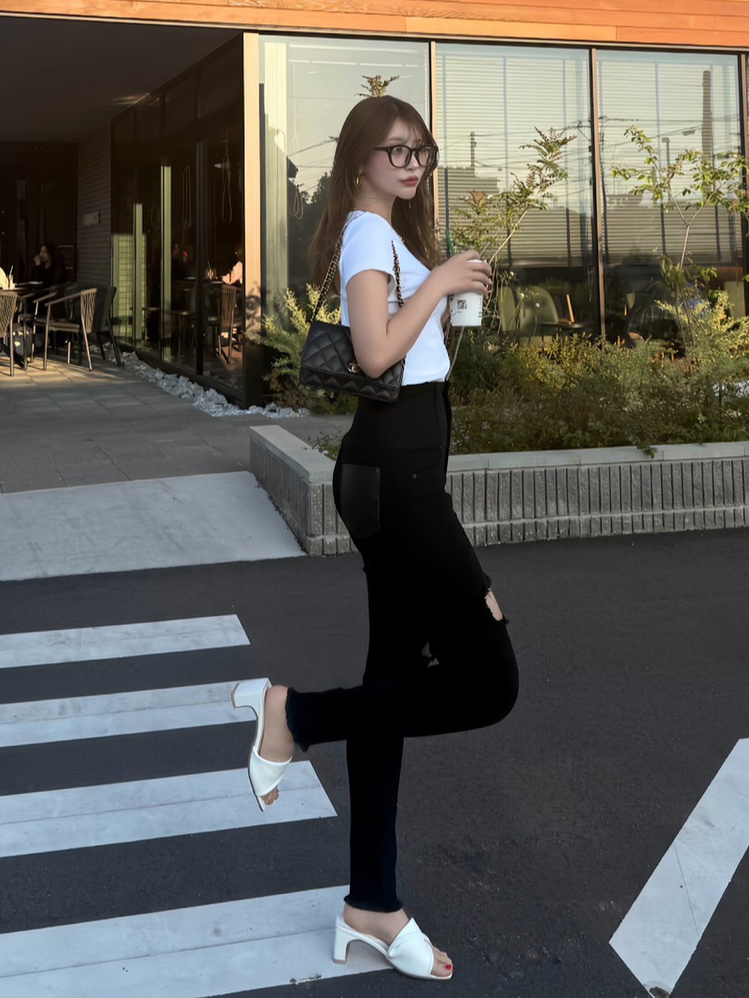 High waist damage skinny denim