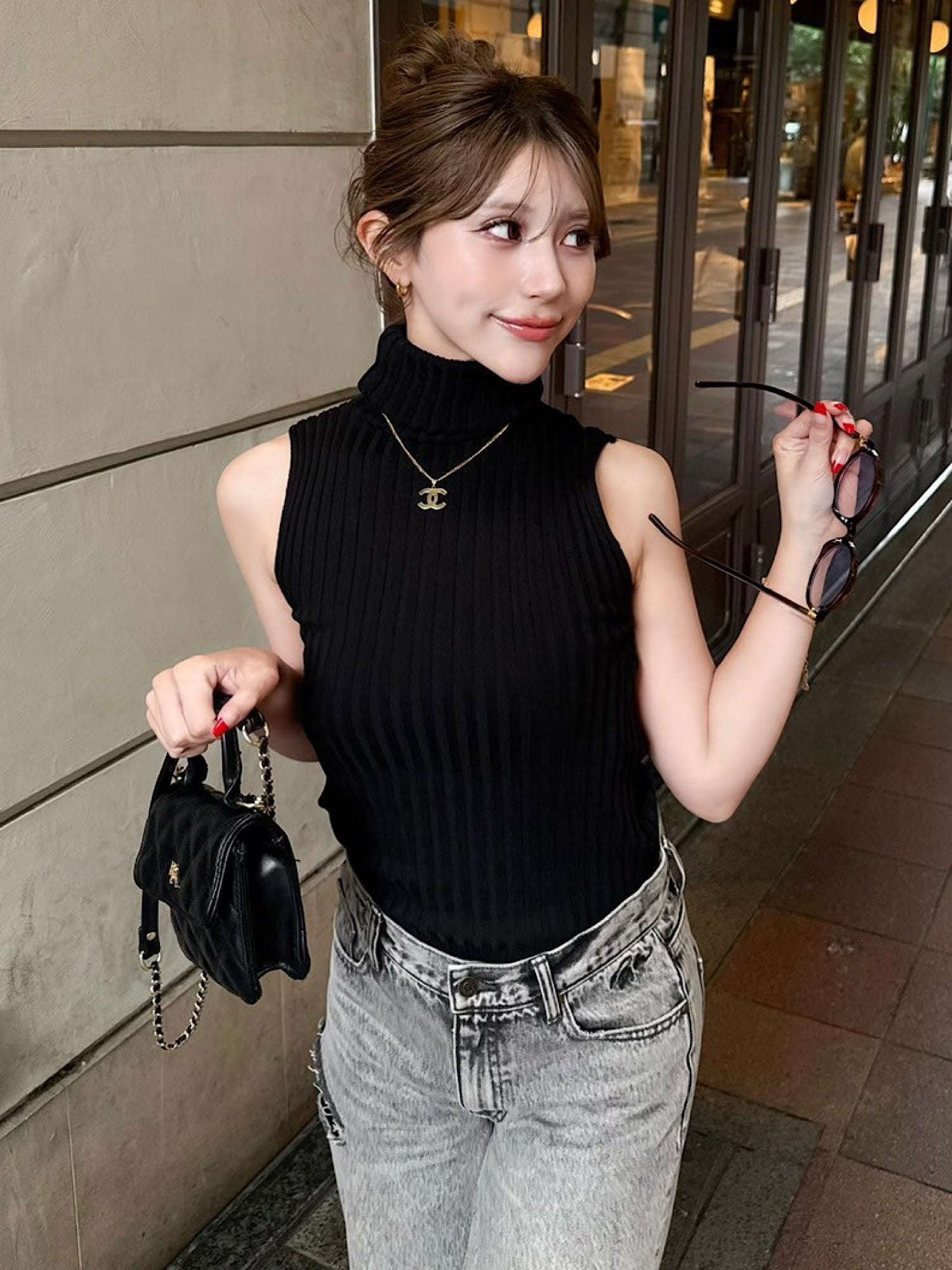 Quilted leather logo mini bag