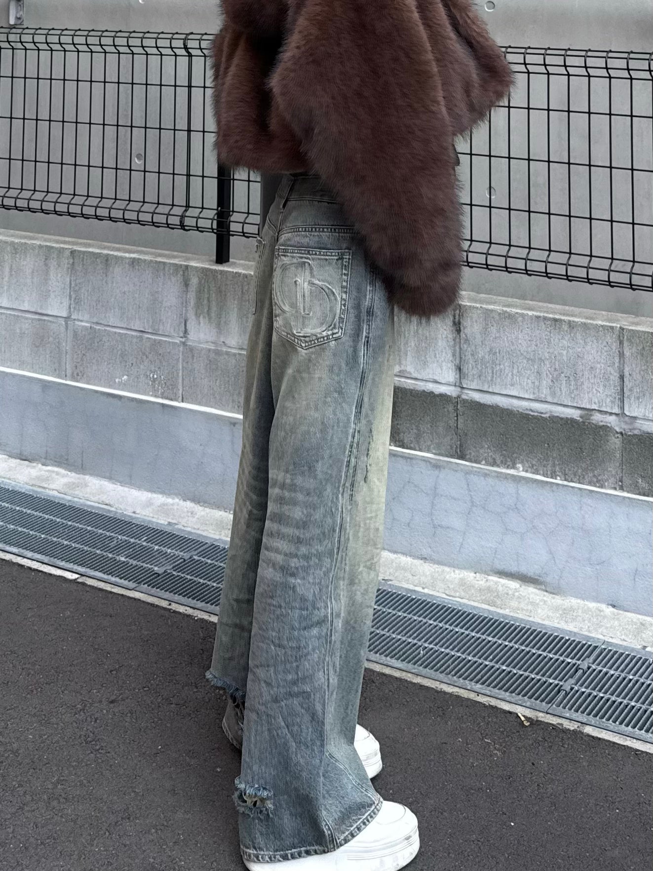 Waist layered loose denim