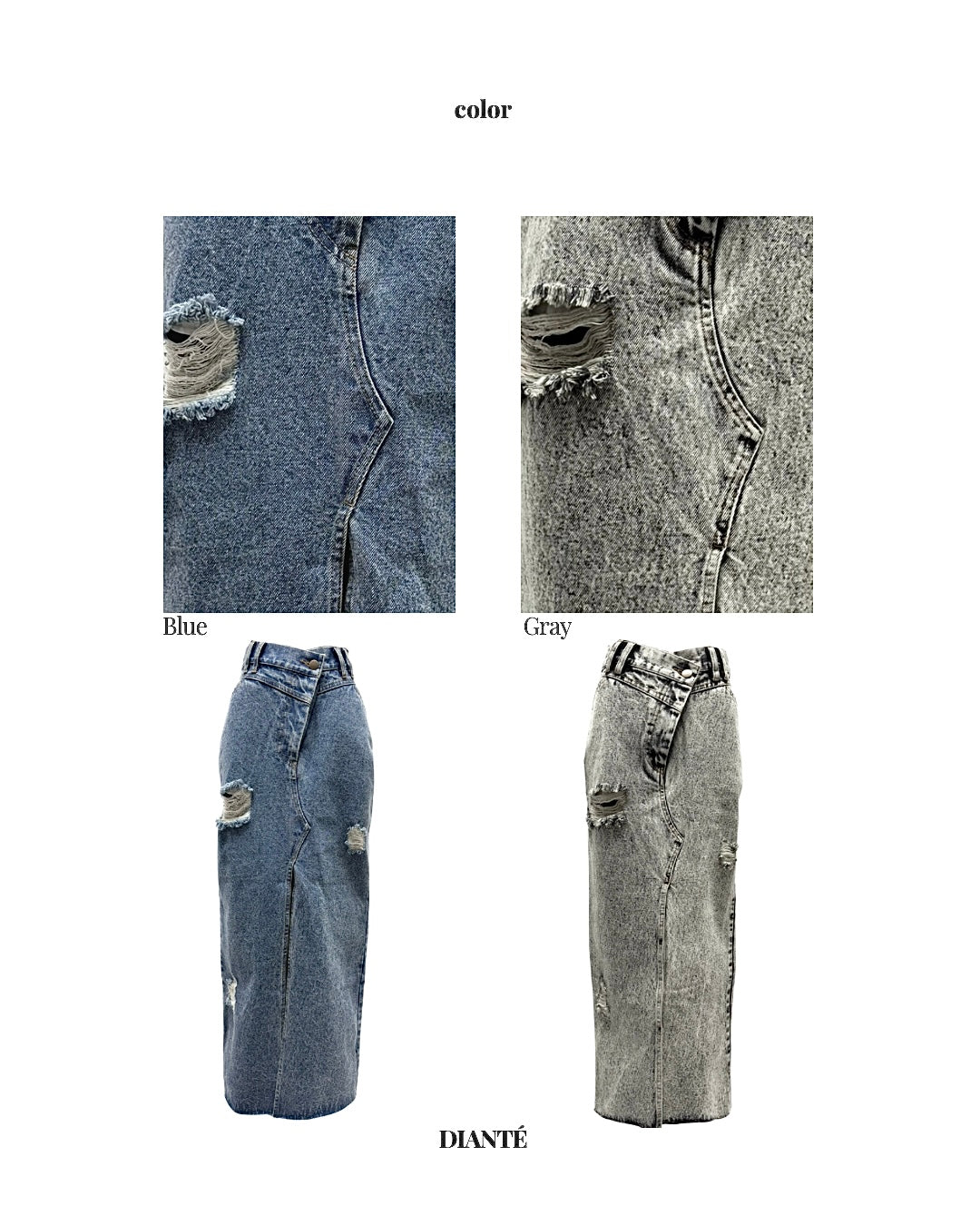 Front slit damage long skirt