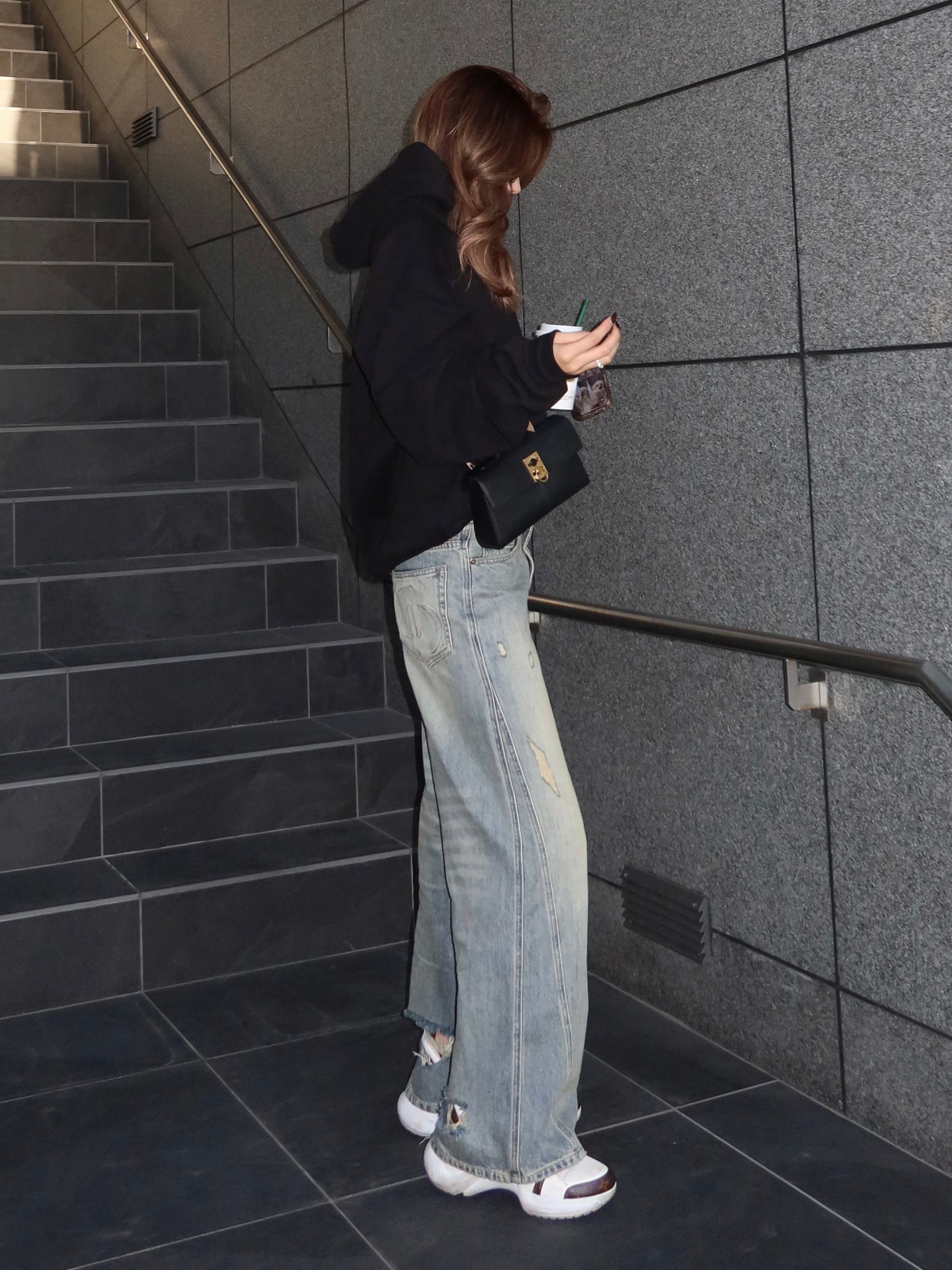 Waist layered loose denim