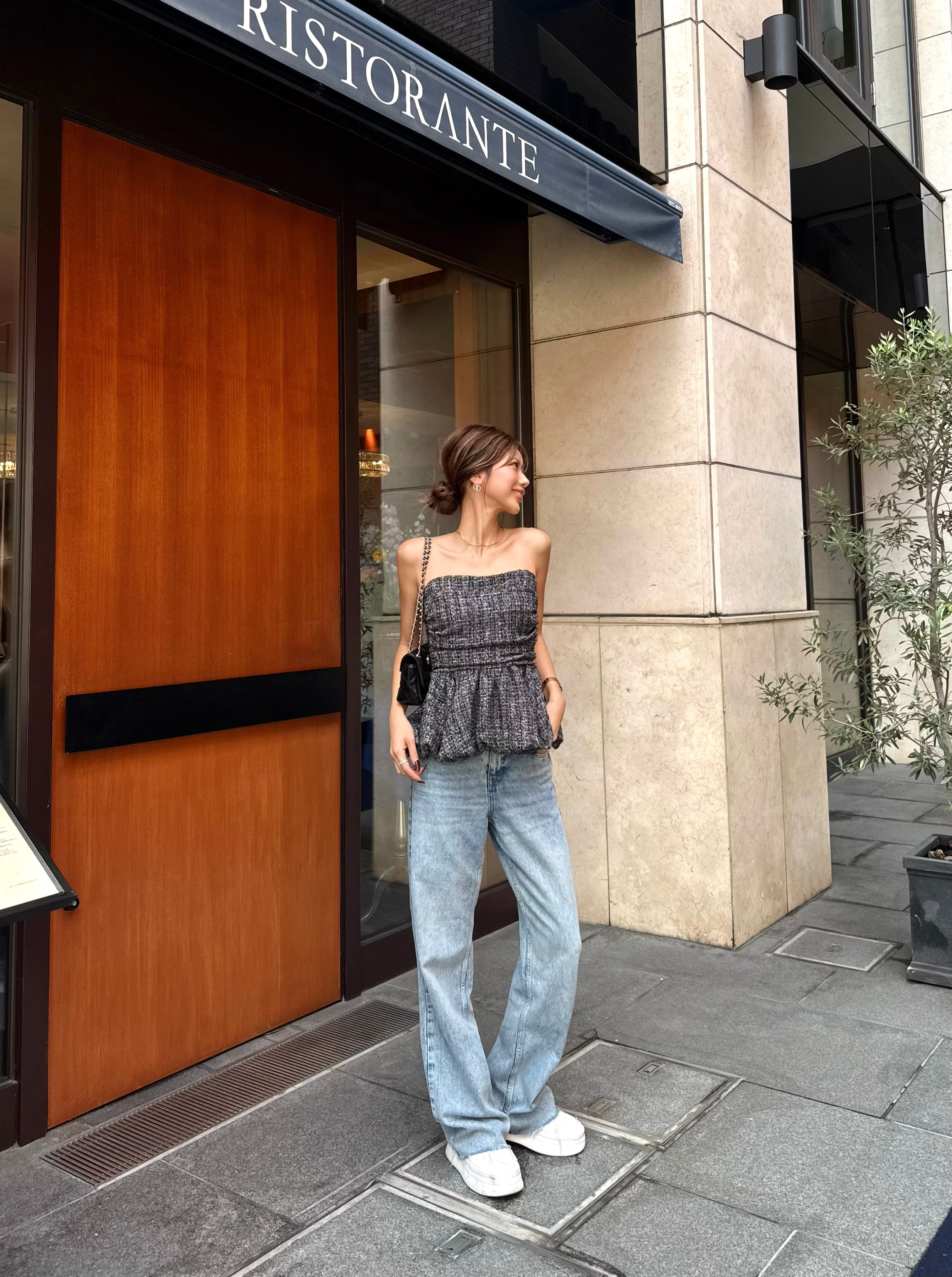 Classic tweed peplum baretop(SET UP着用可)