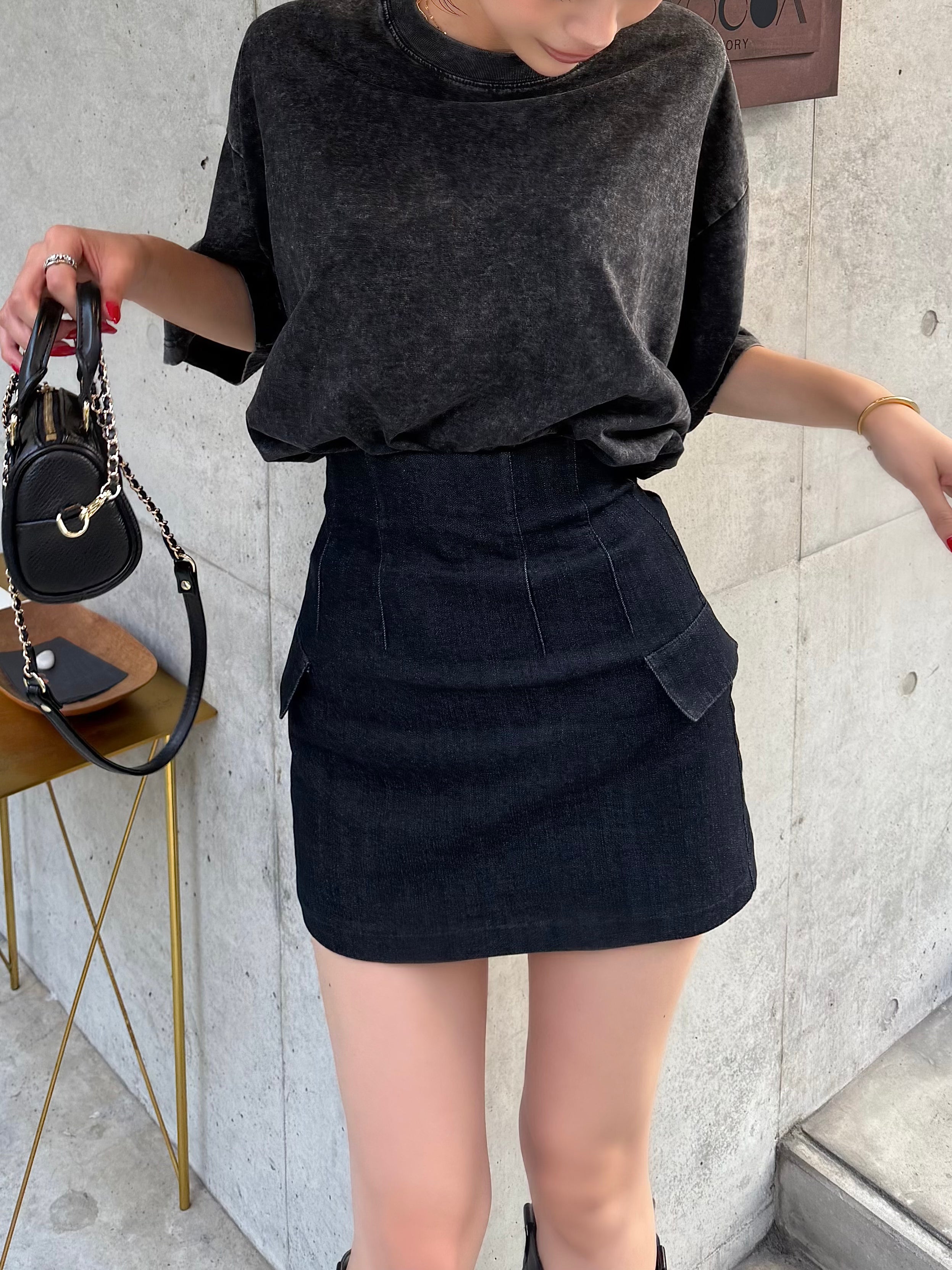 Denim high waist mini skirt