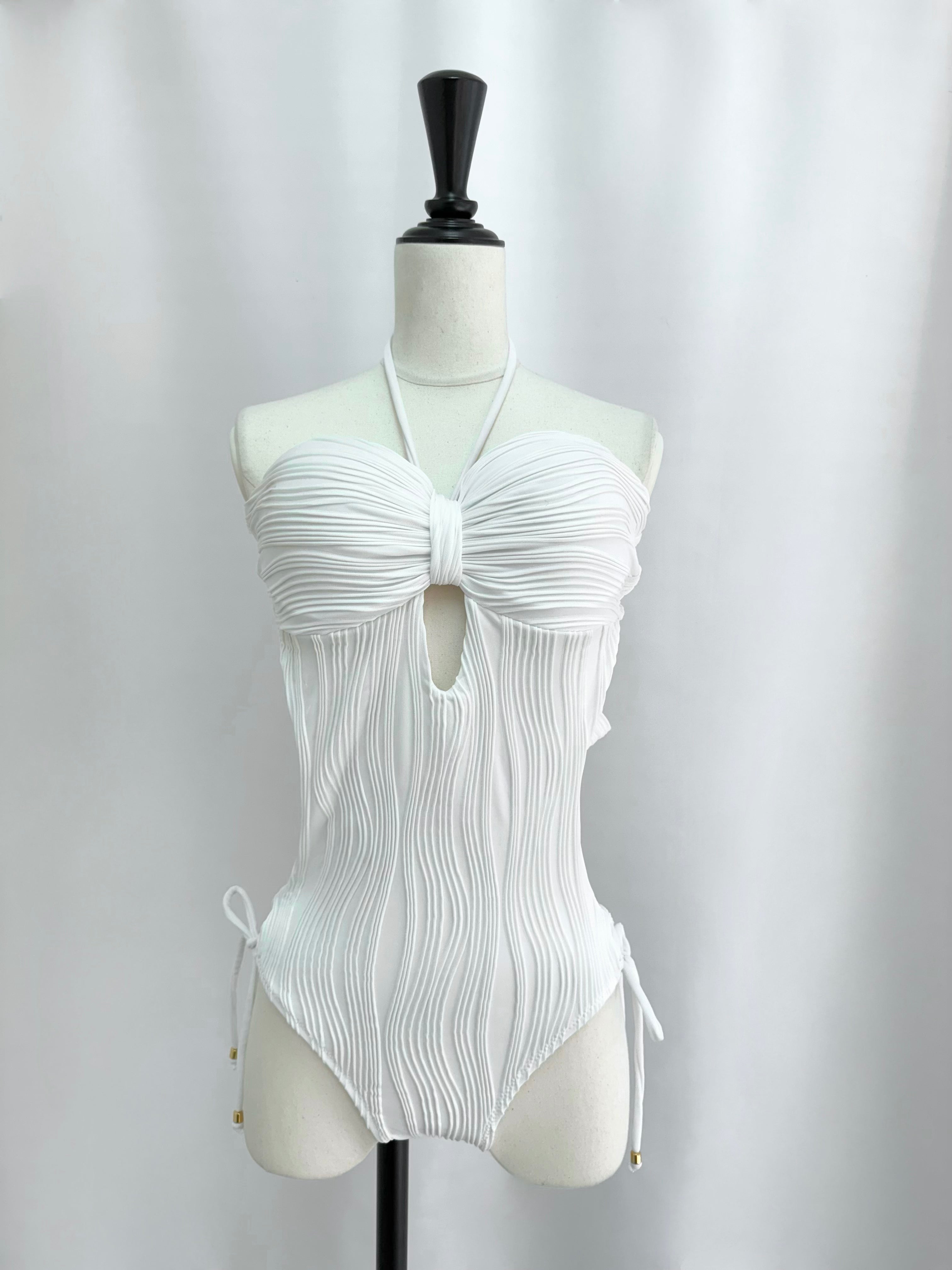 Random pleats swim one-piece