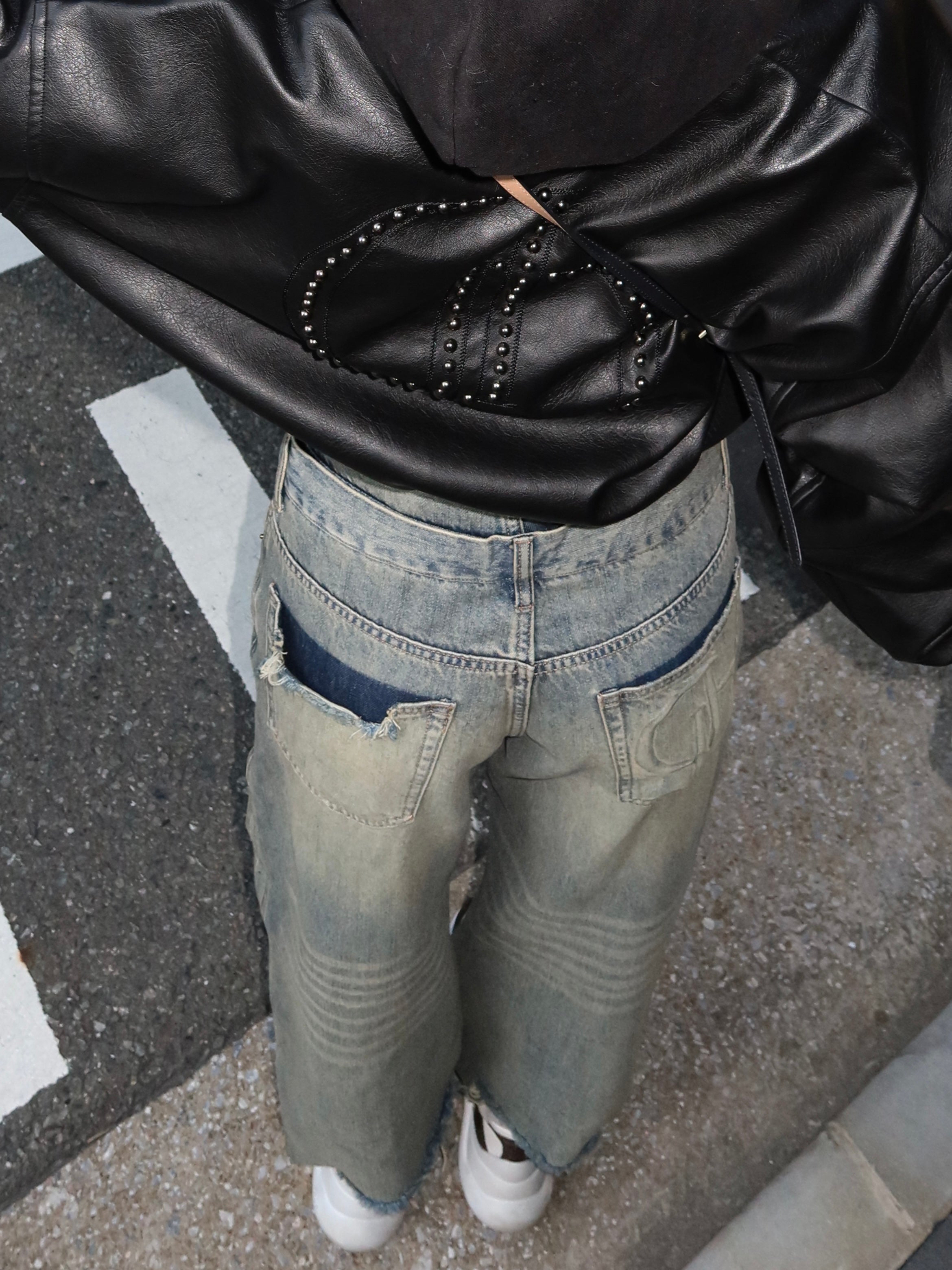 Waist layered loose denim