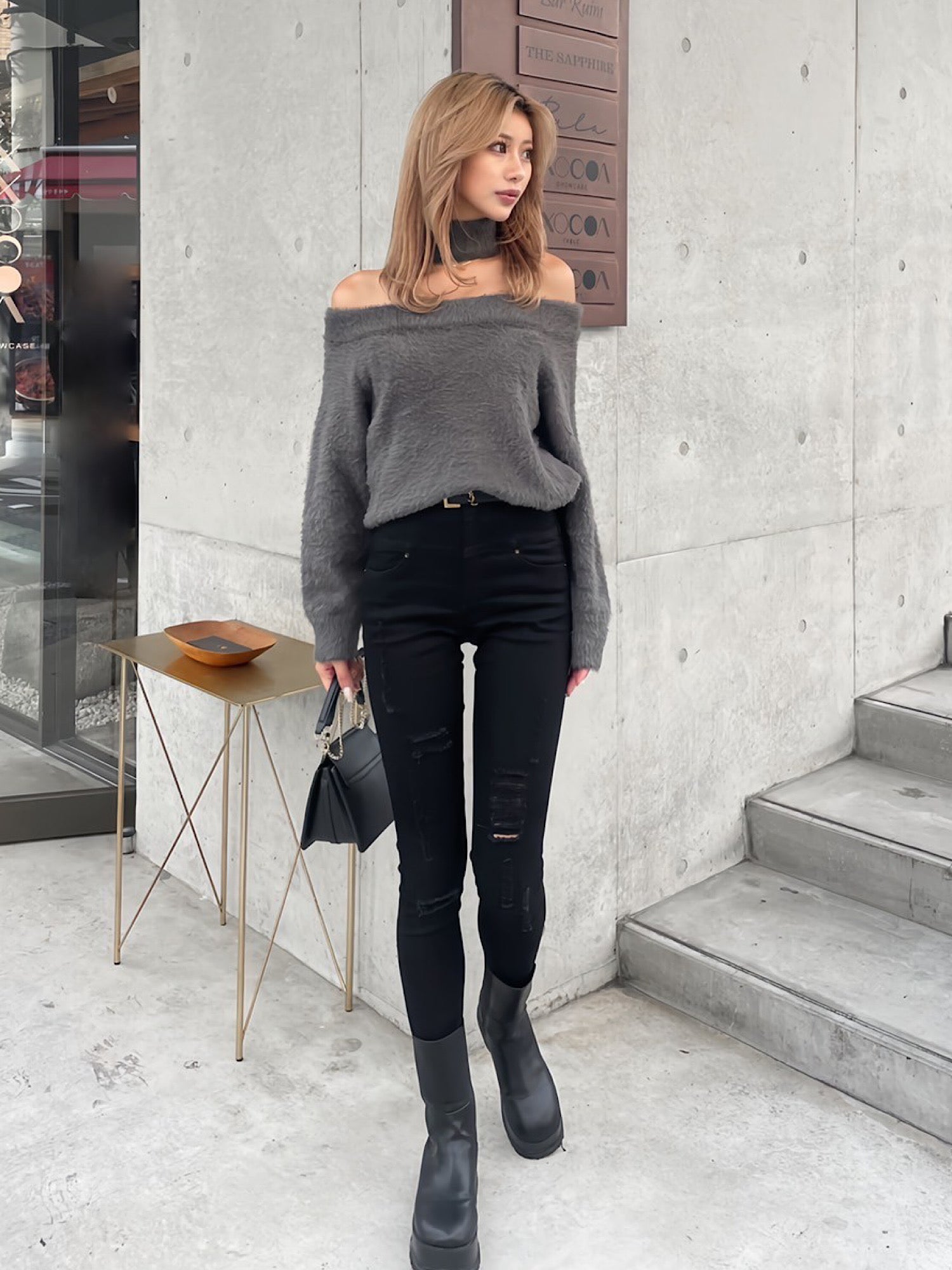 High waist crash skinny denim