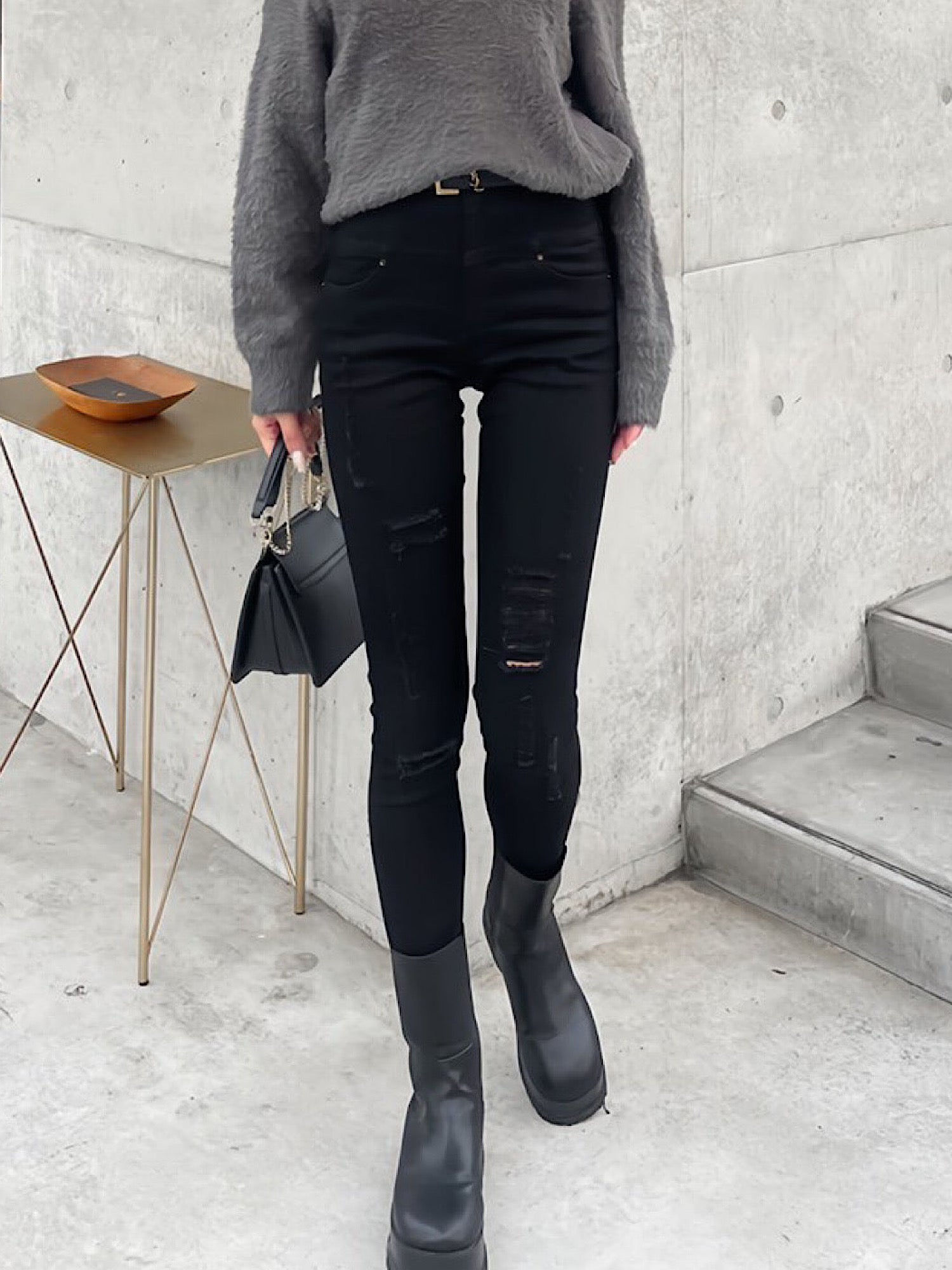 High waist crash skinny denim