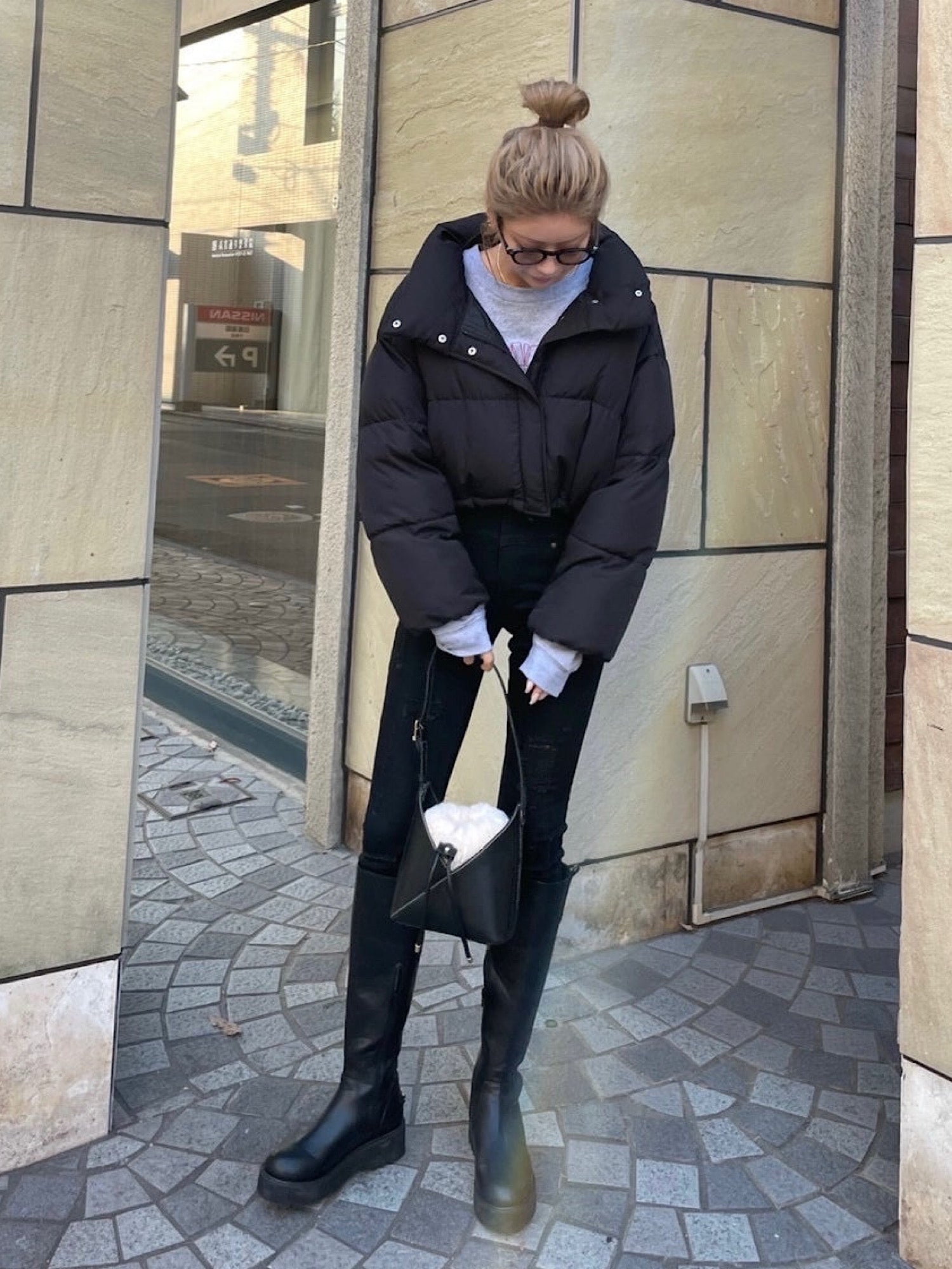 High waist crash skinny denim