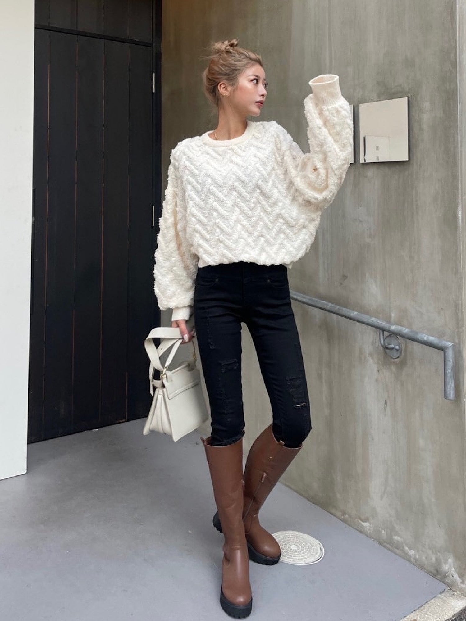 High waist crash skinny denim