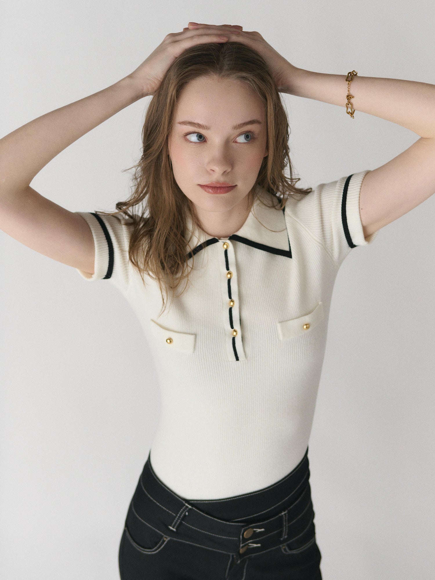 【予約】Big collar half sleeve rib knit(5月上旬発送予定)