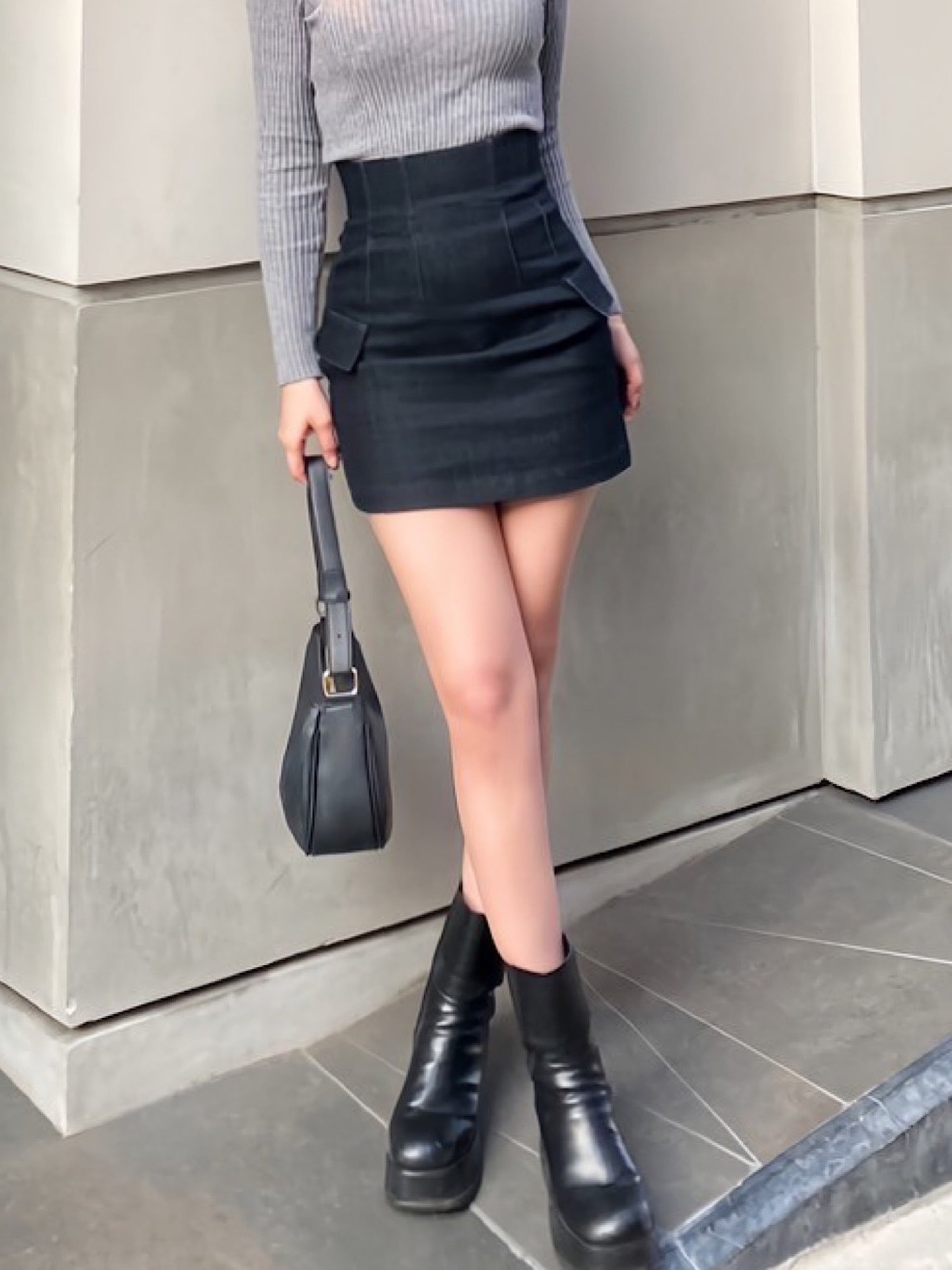 Denim high waist mini skirt