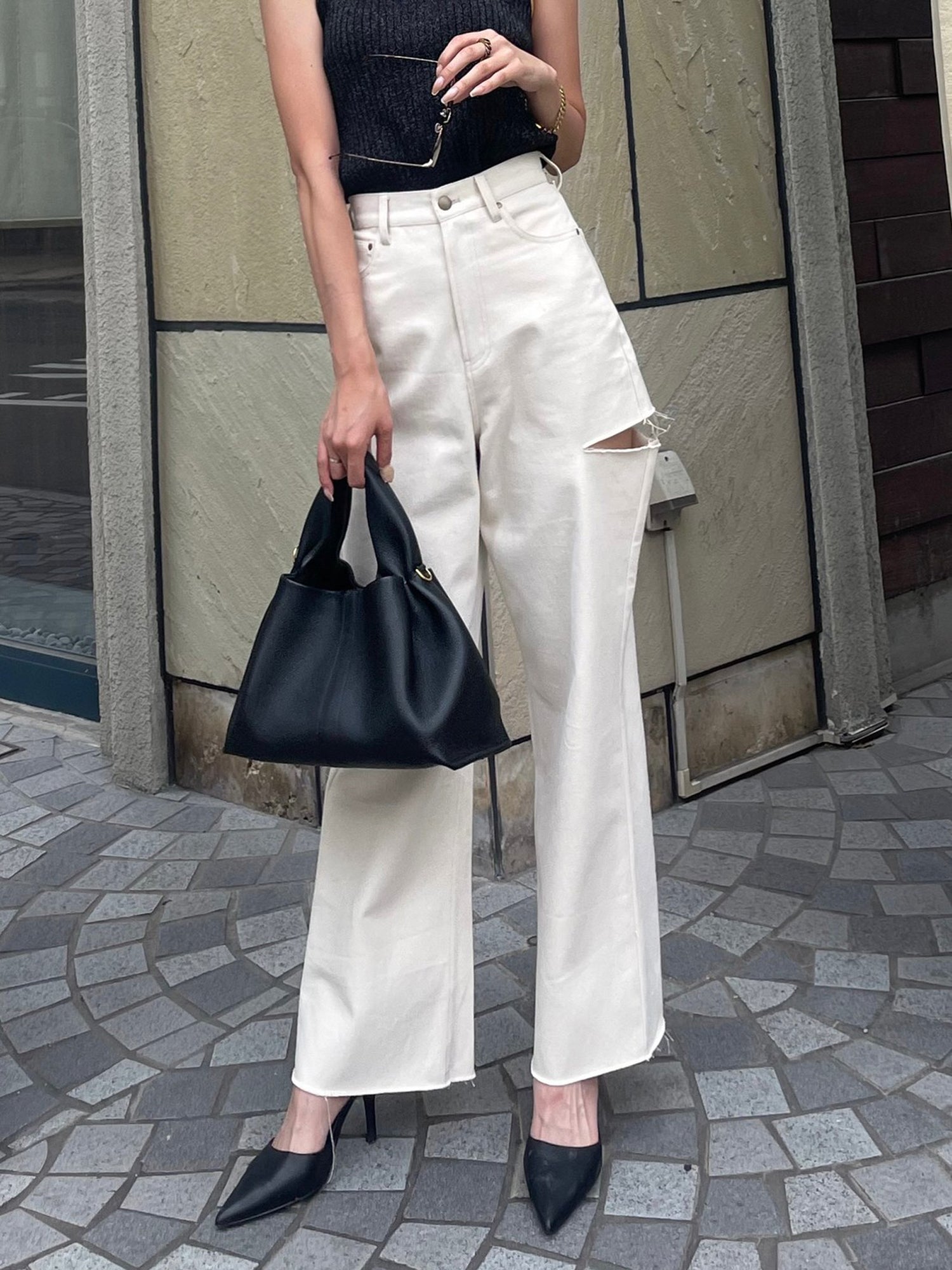 Twill fit flare pants