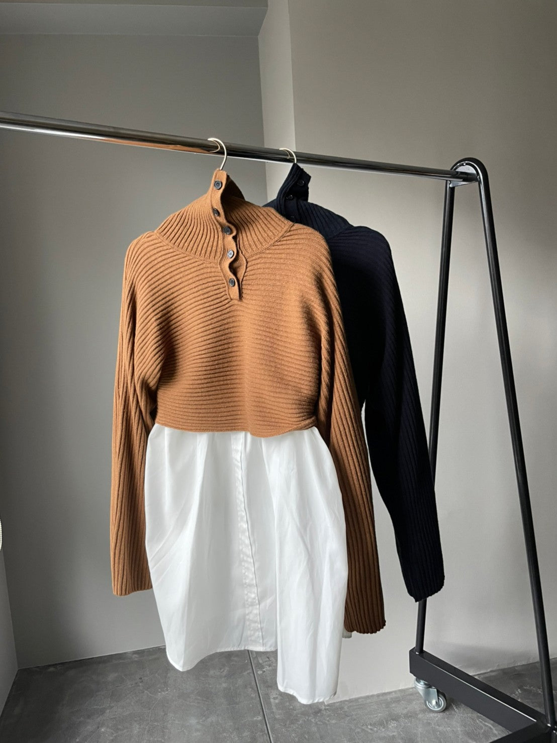 Cropped knit layered dress