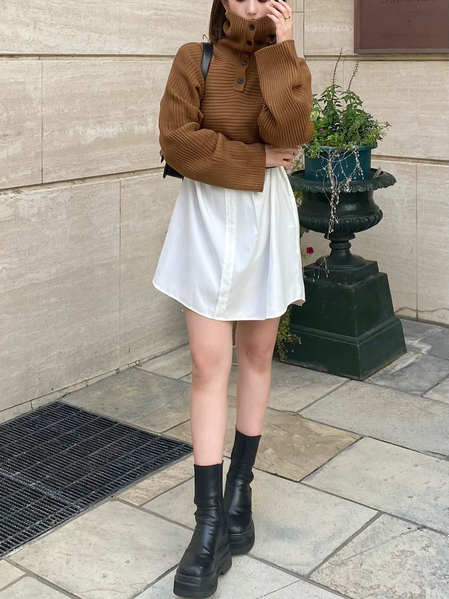 Cropped knit layered dress