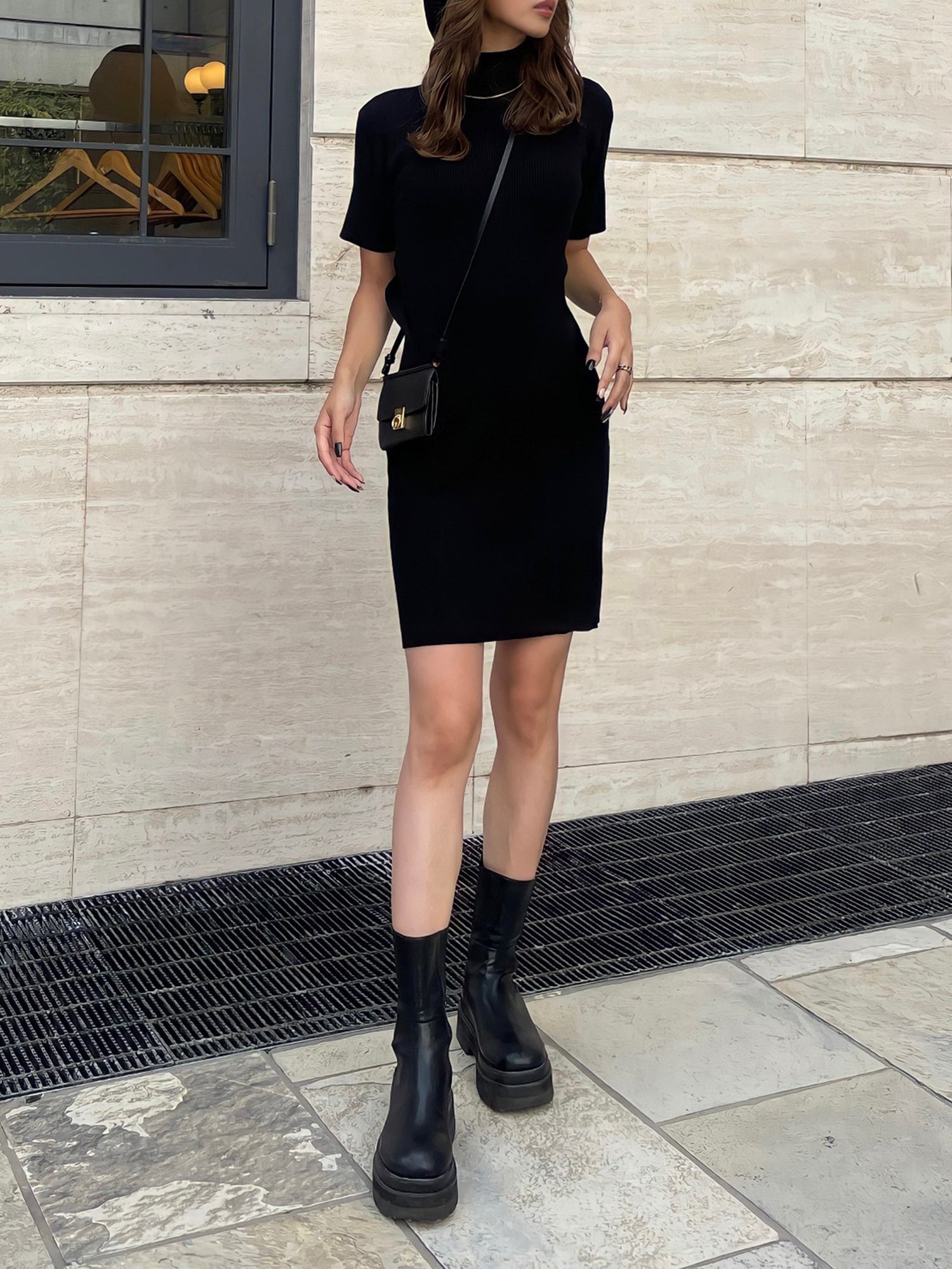 Back open knit dress