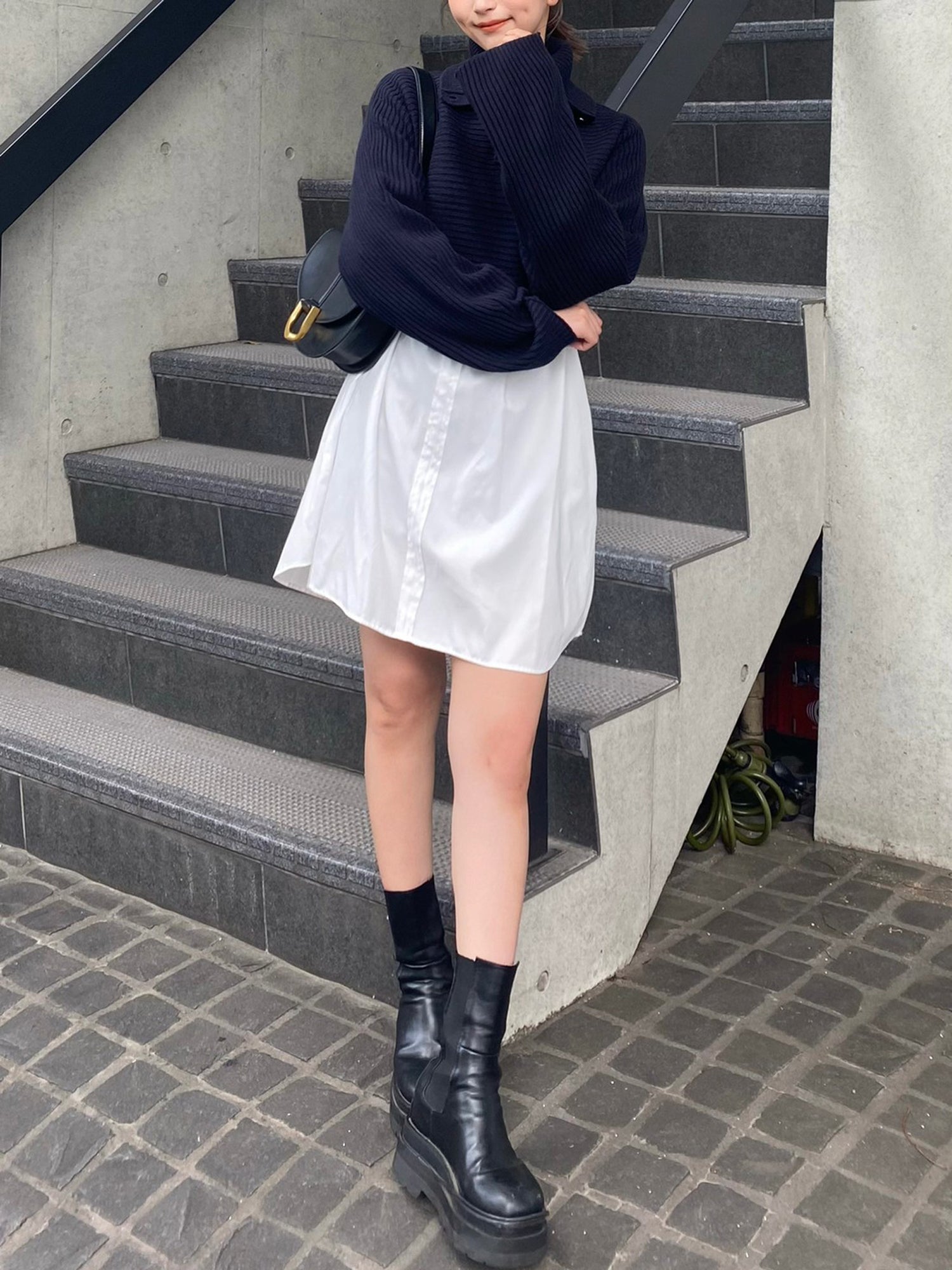 Cropped knit layered dress