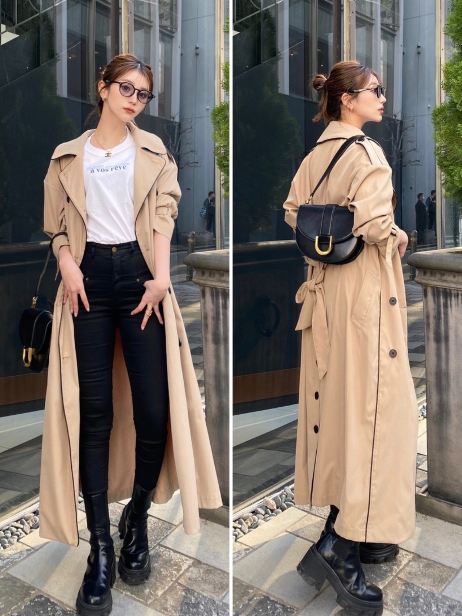 Leather piping trench coat