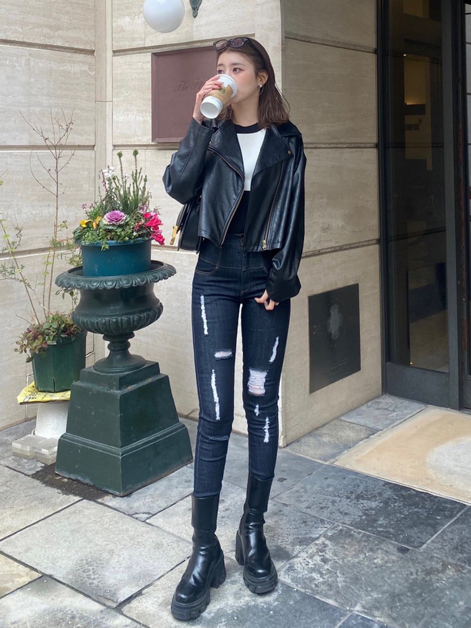 High waist crash skinny denim