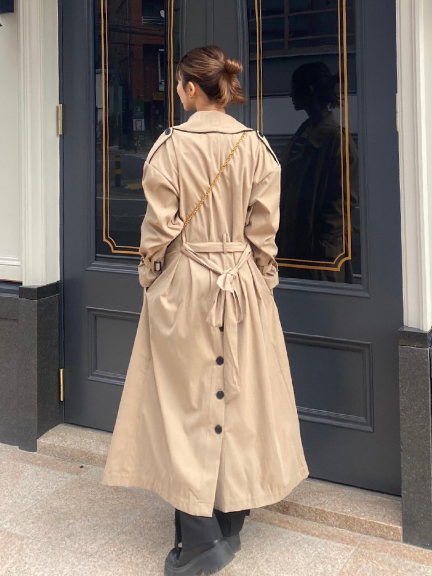 Leather piping trench coat