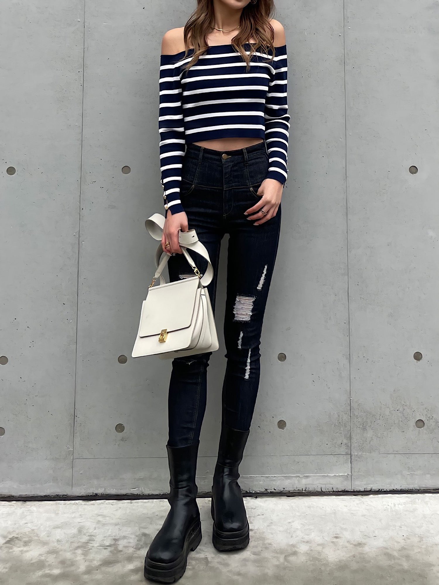 High waist crash skinny denim