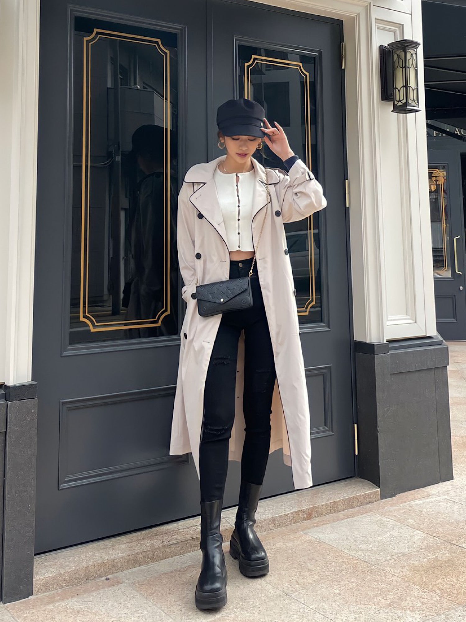 High waist crash skinny denim