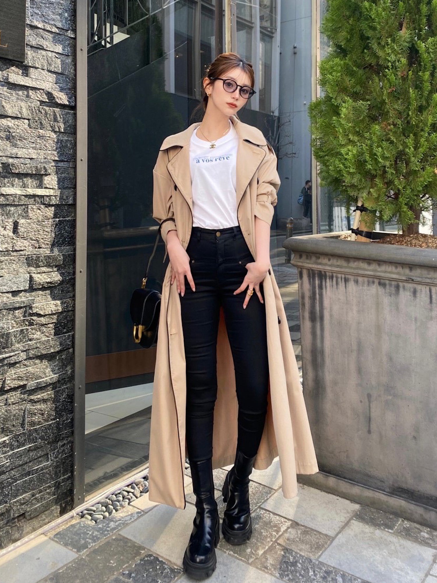 Leather piping trench coat