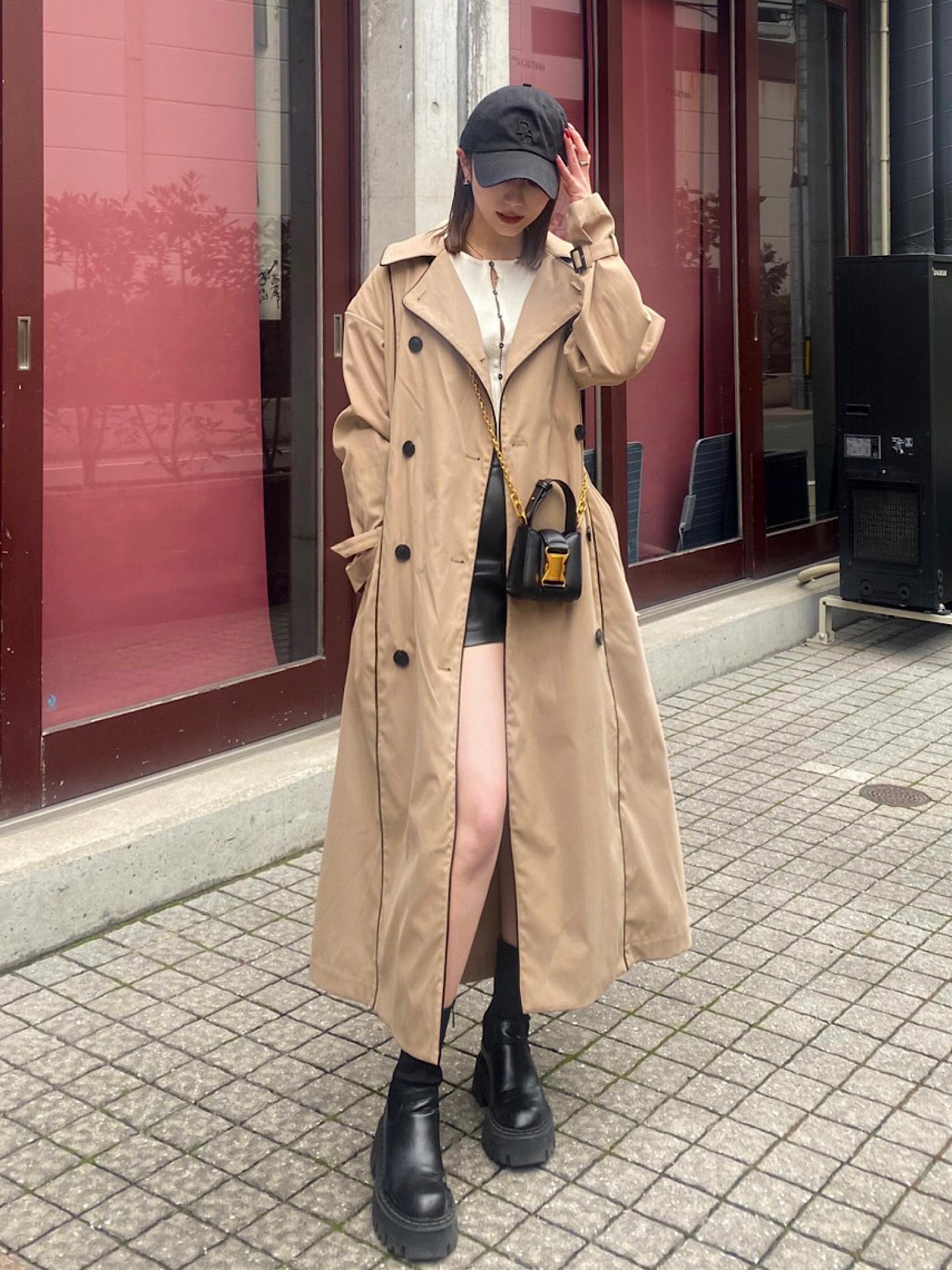 Leather piping trench coat