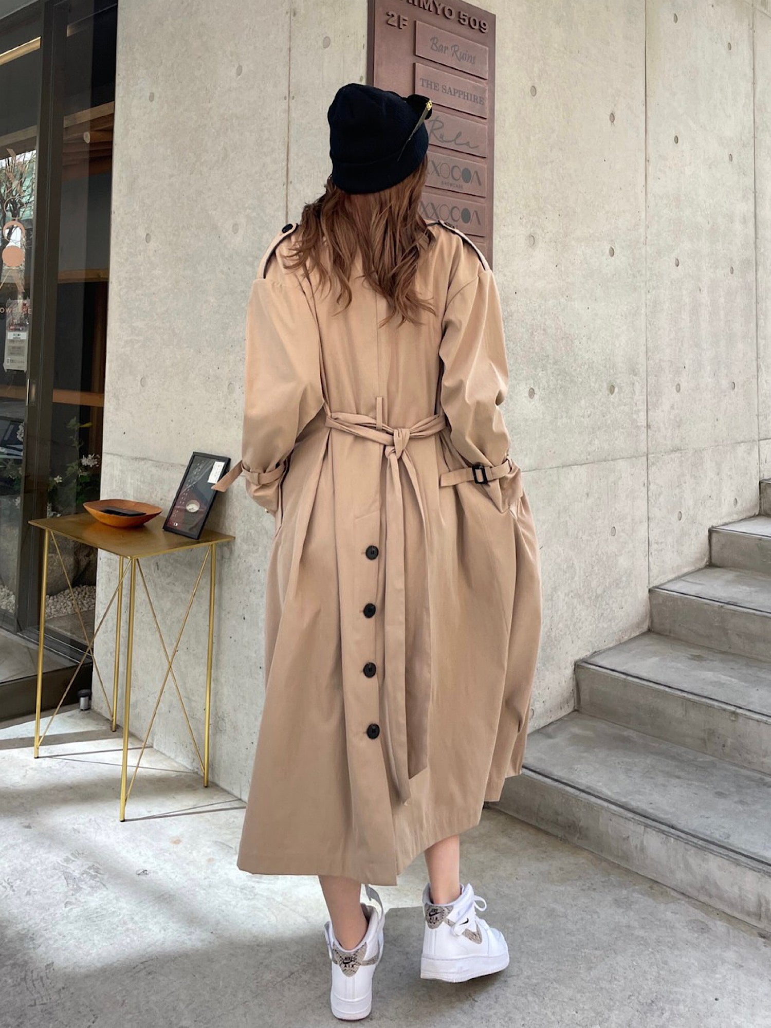 Leather piping trench coat