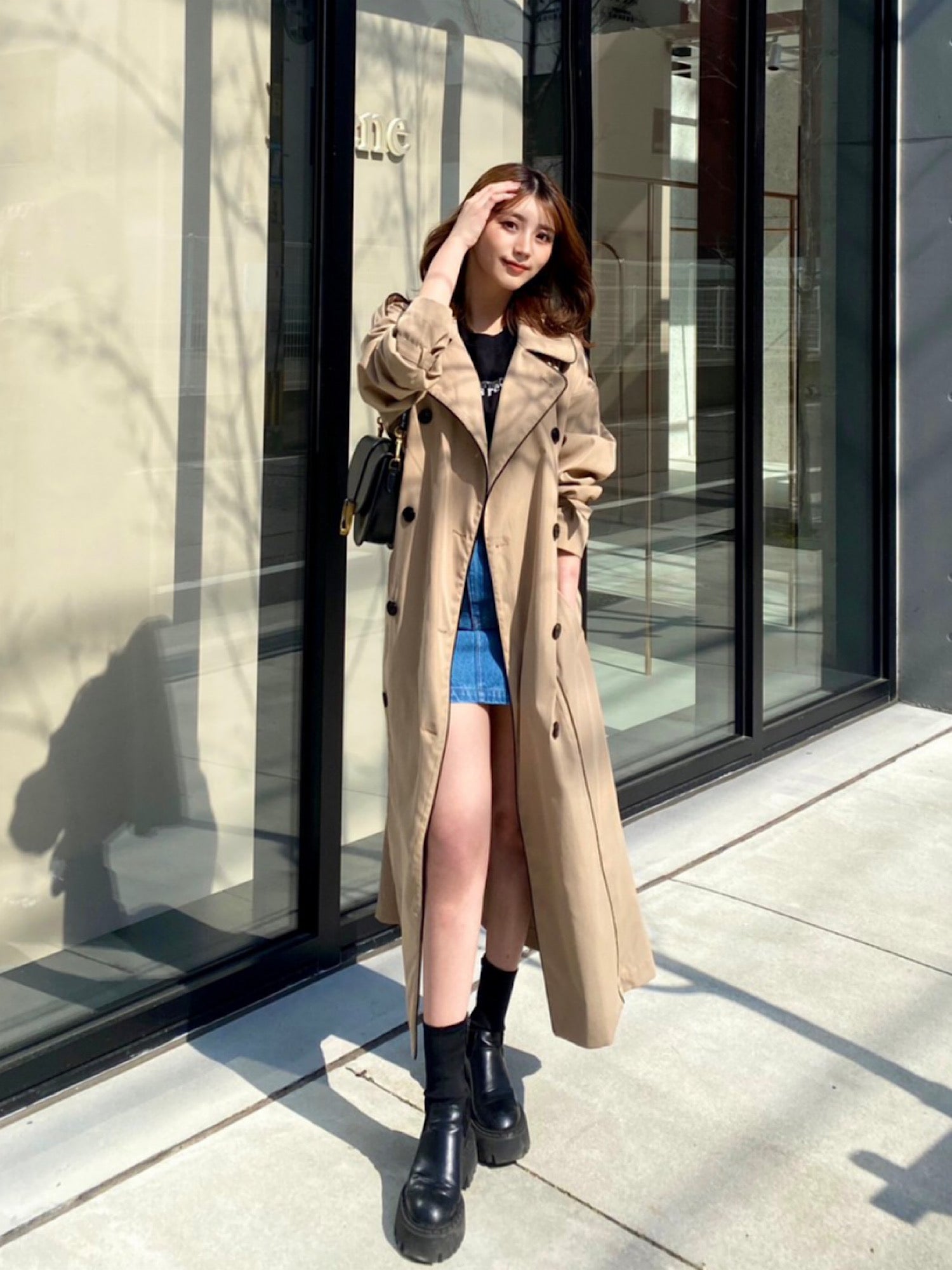 Leather piping trench coat
