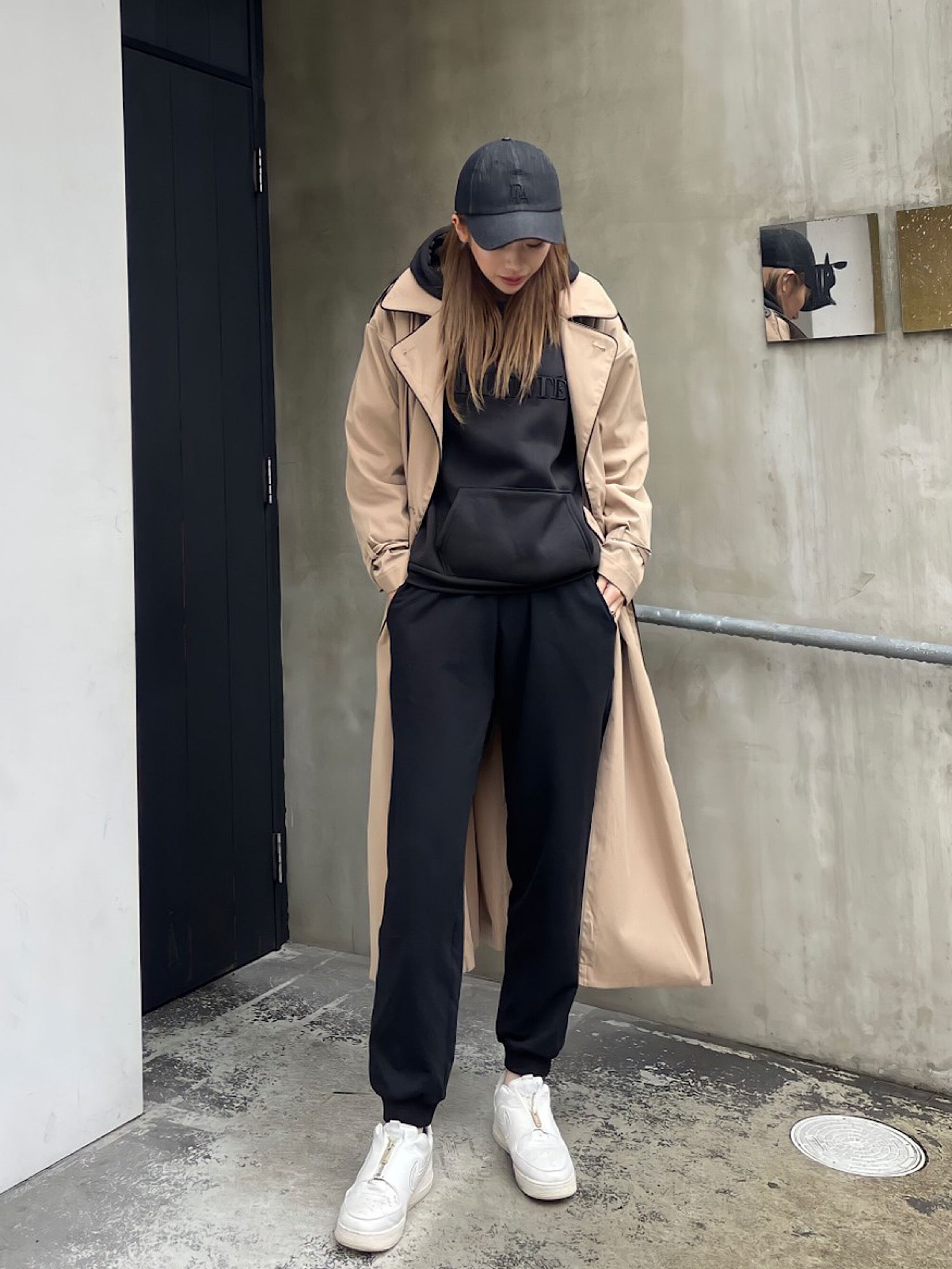 Leather piping trench coat