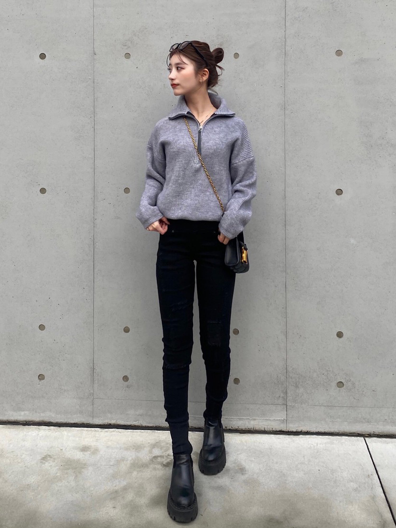 High waist crash skinny denim