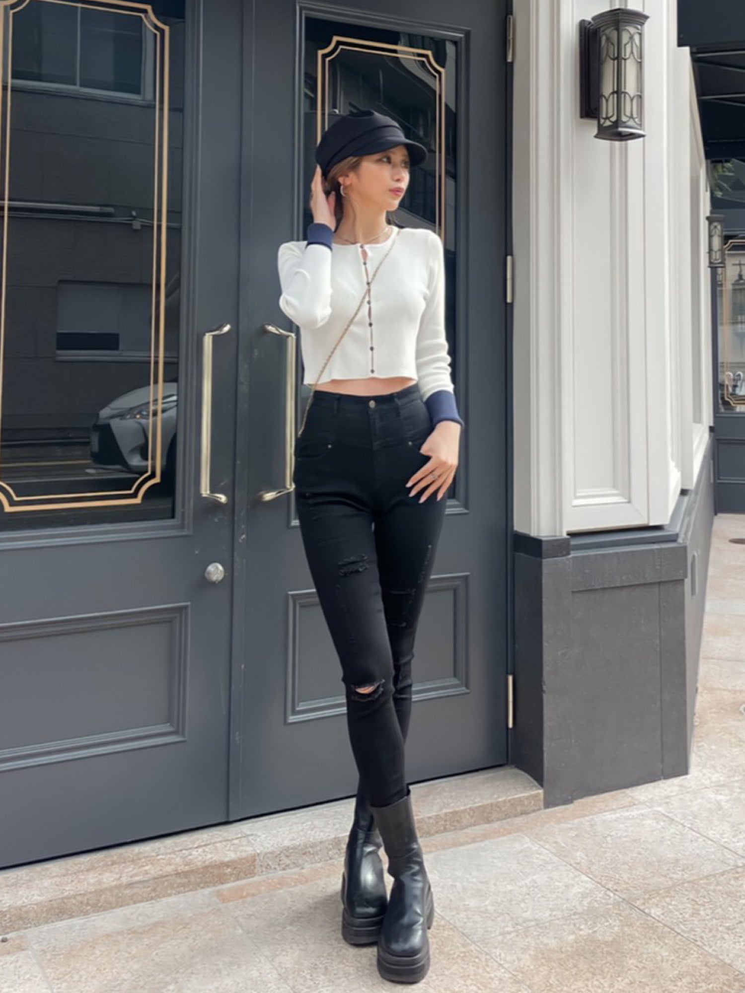 High waist crash skinny denim