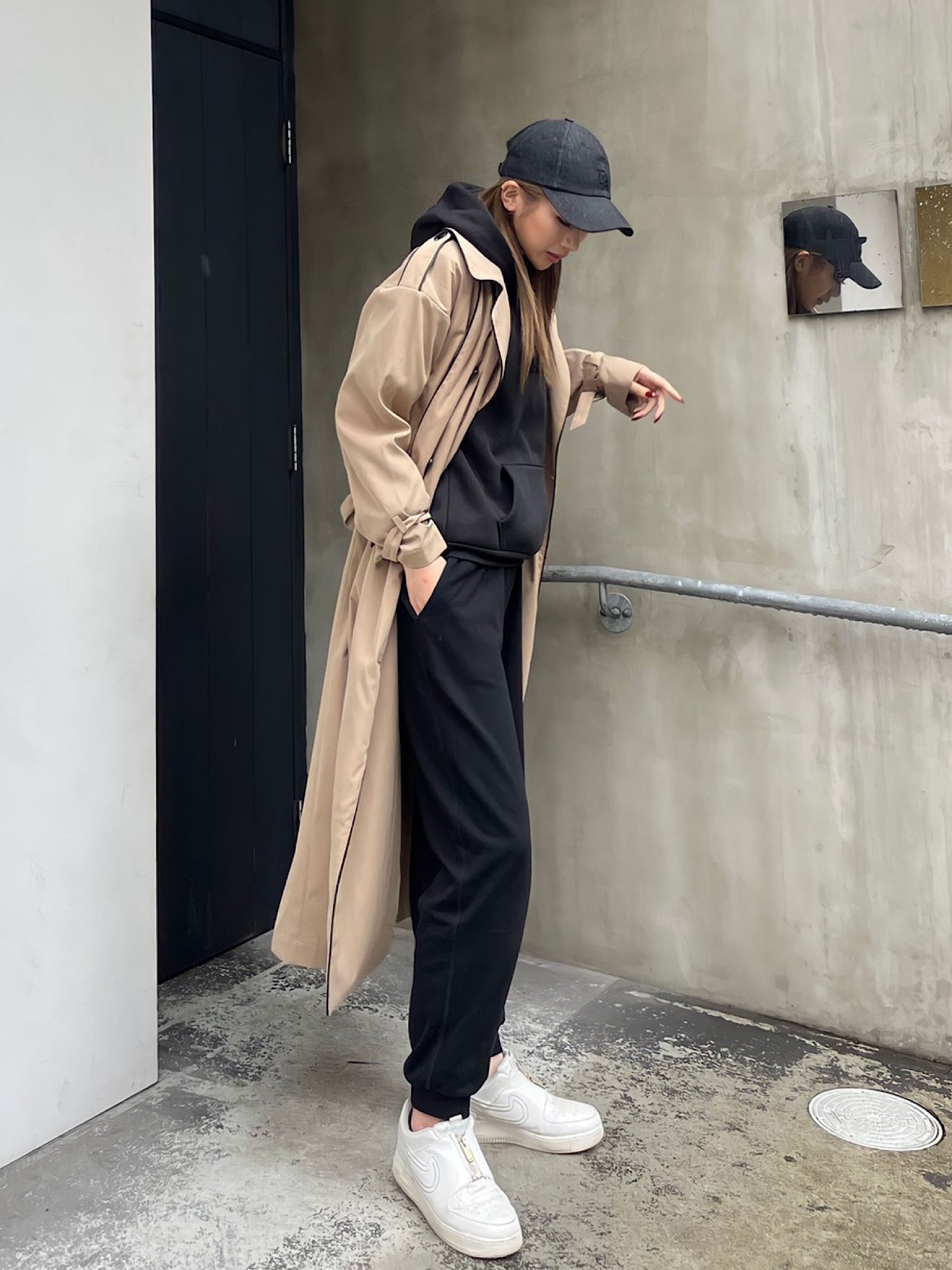 Leather piping trench coat