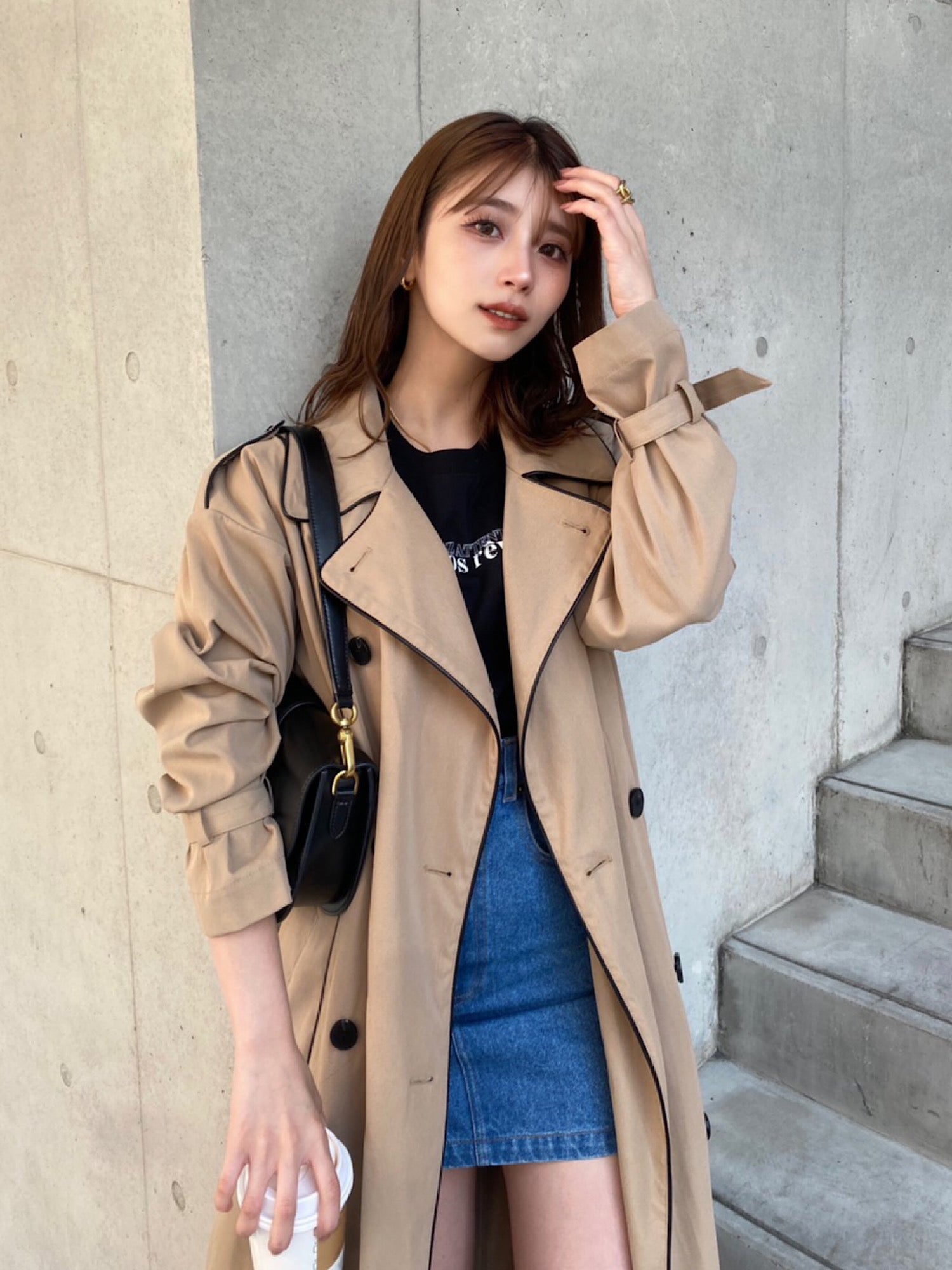 Leather piping trench coat