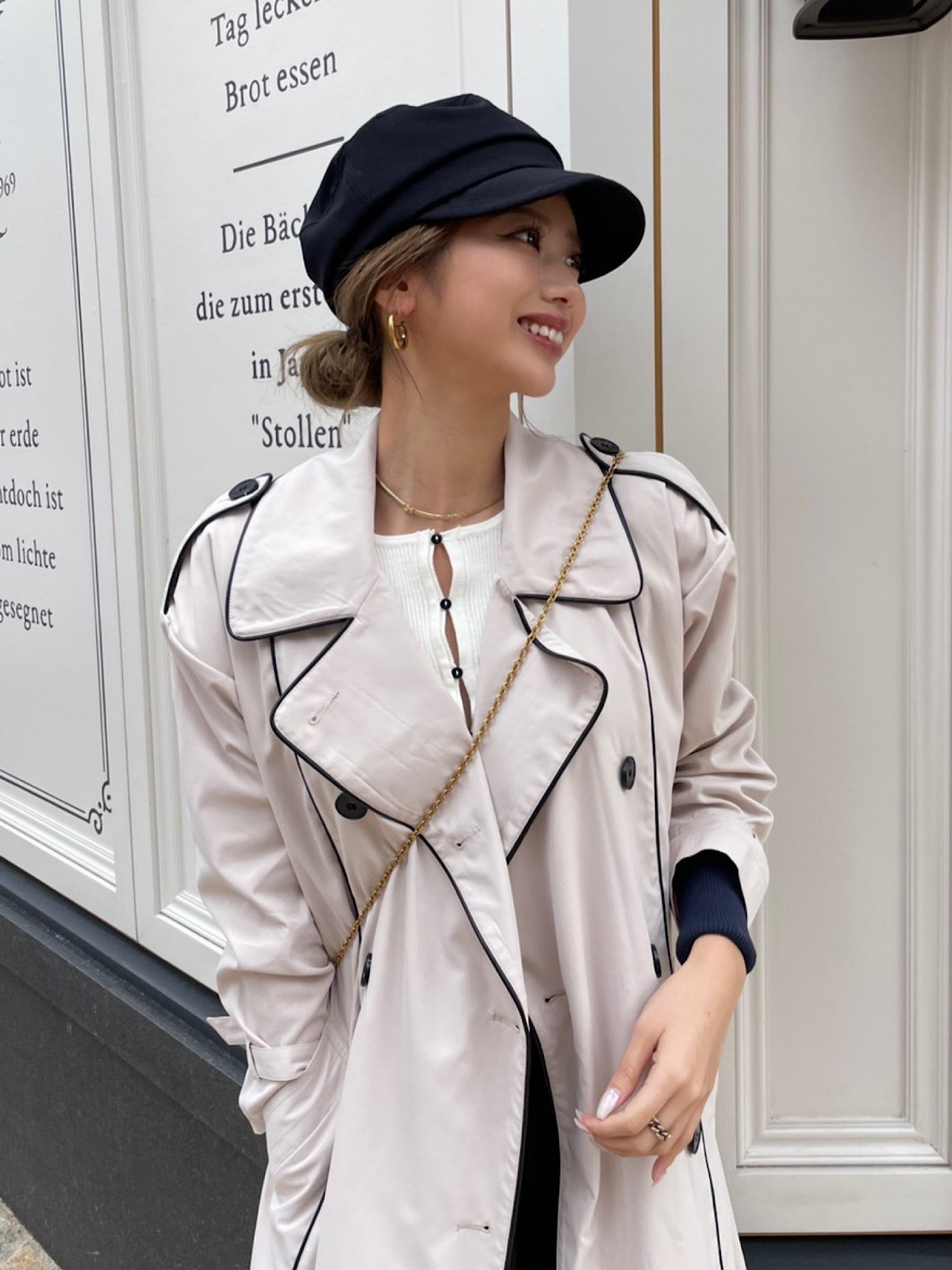 Leather piping trench coat