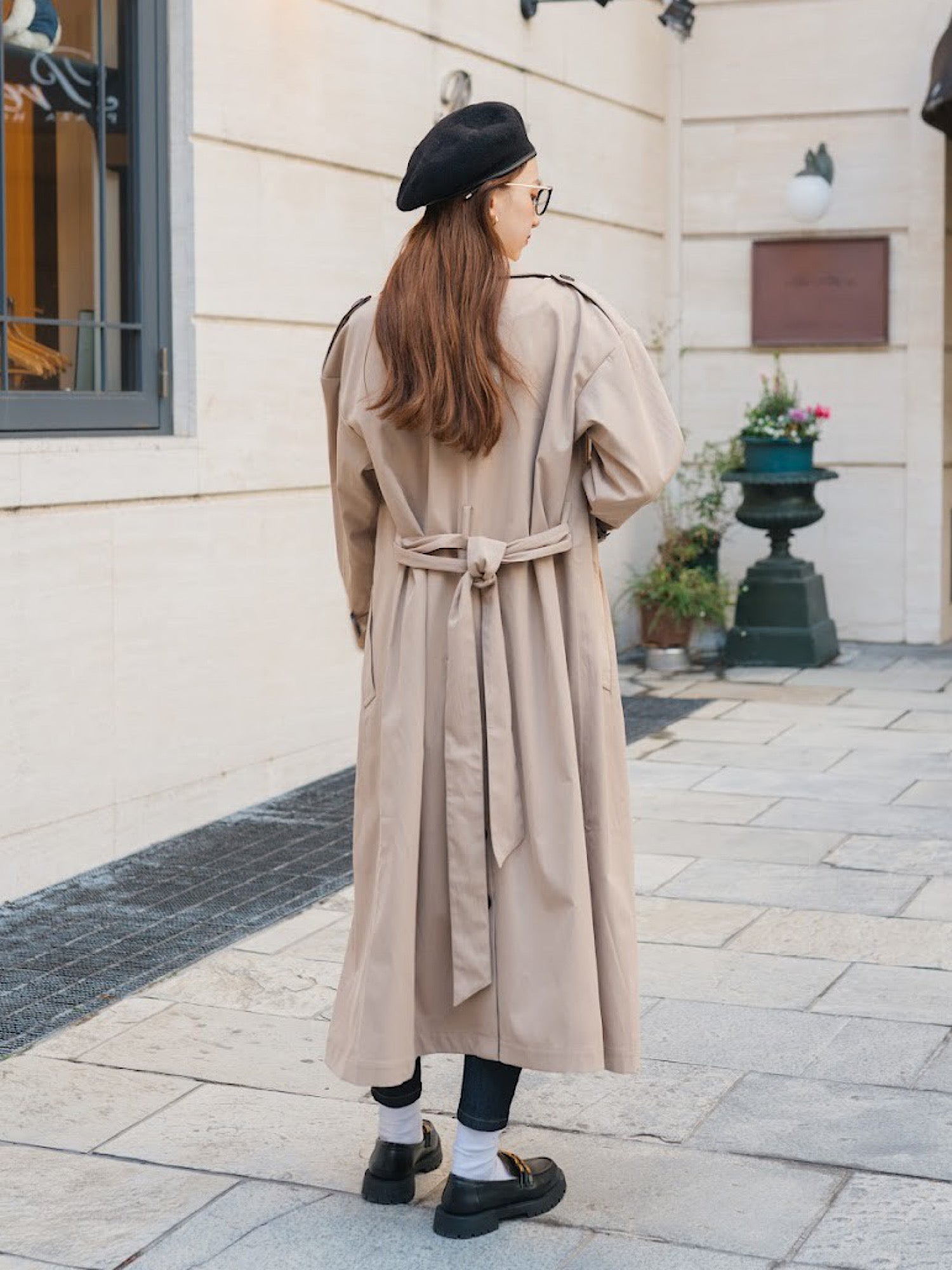 Leather piping trench coat