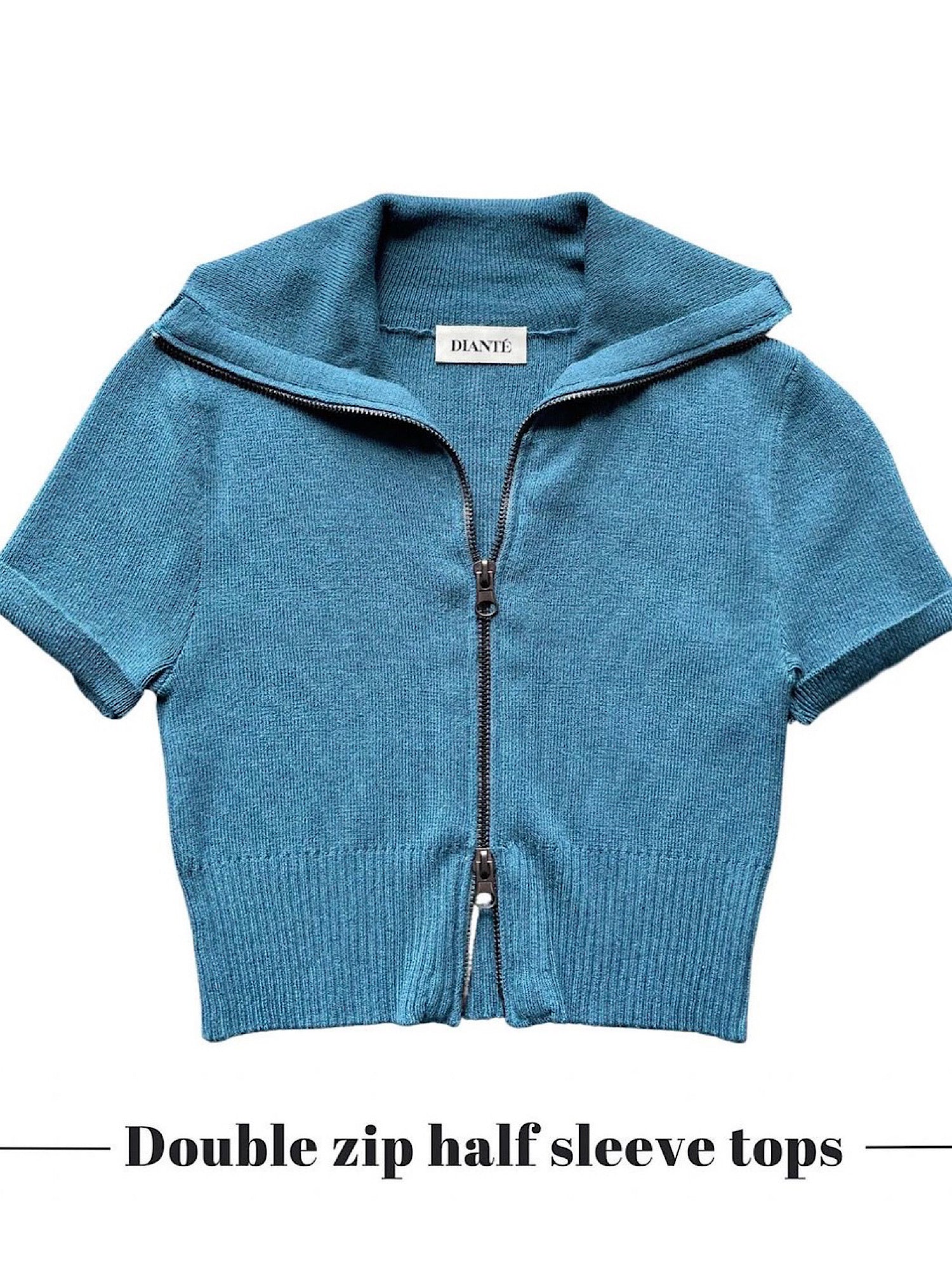 Double zip half sleeve tops