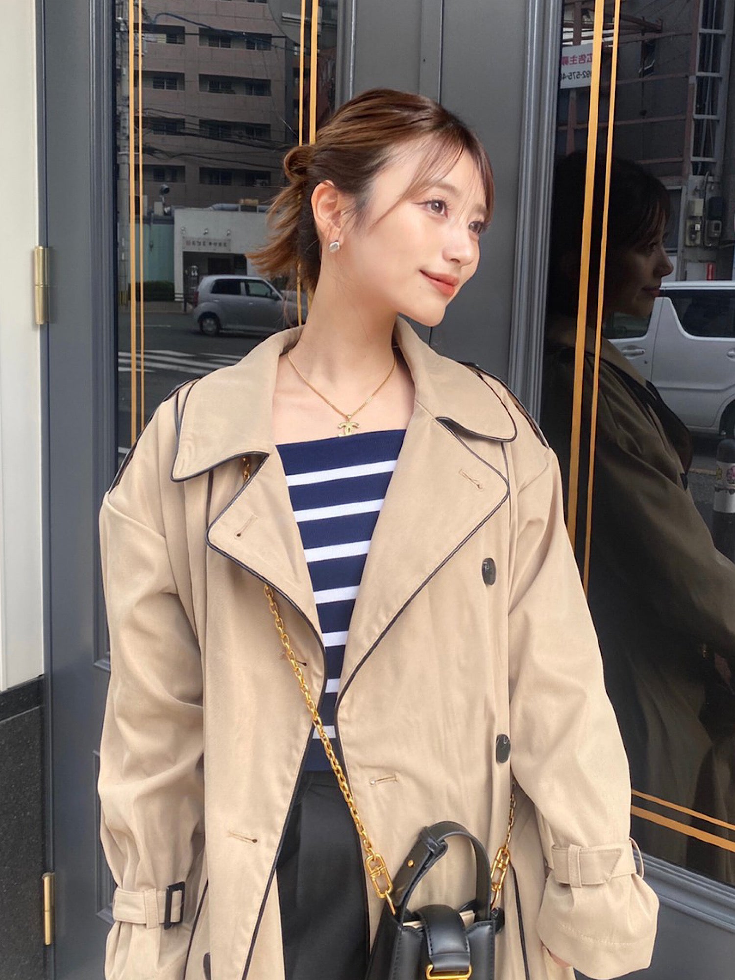 Leather piping trench coat