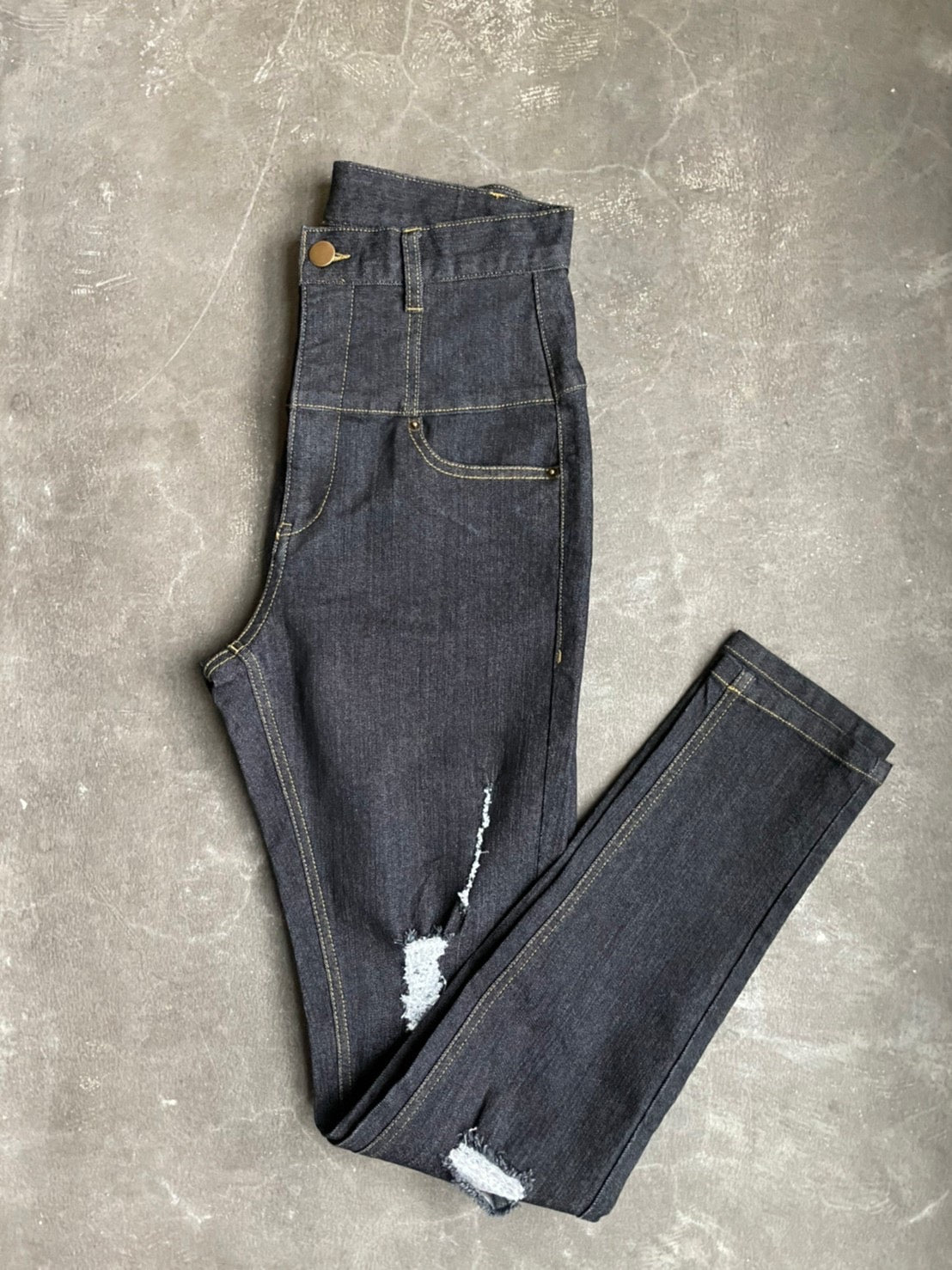High waist crash skinny denim