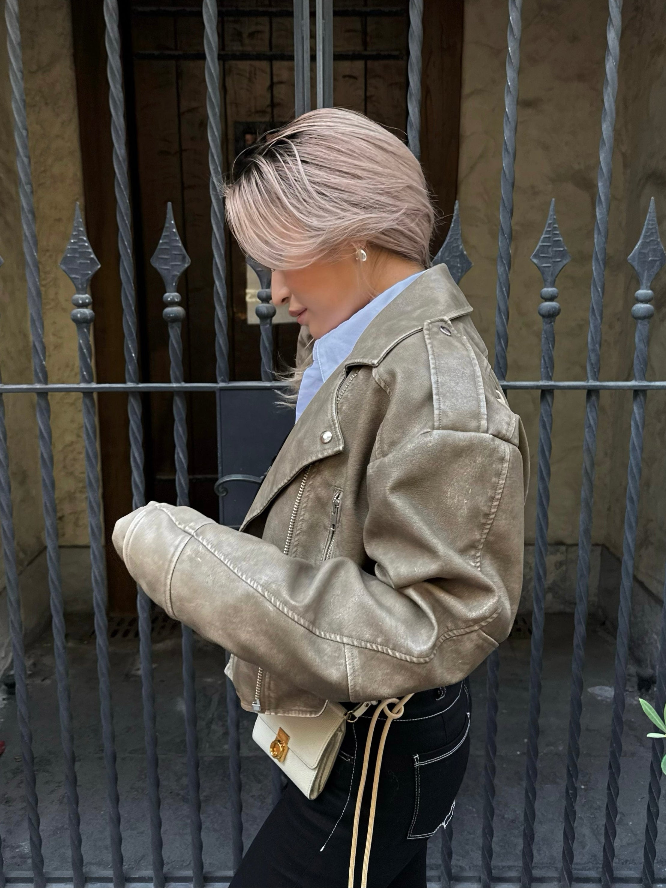 【予約】Lace up eco leather riders jacket(BRN 2月上旬発送予定）