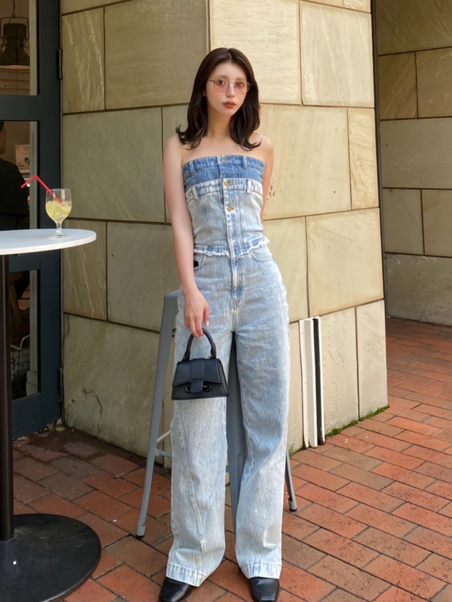 Denim bare top all in one