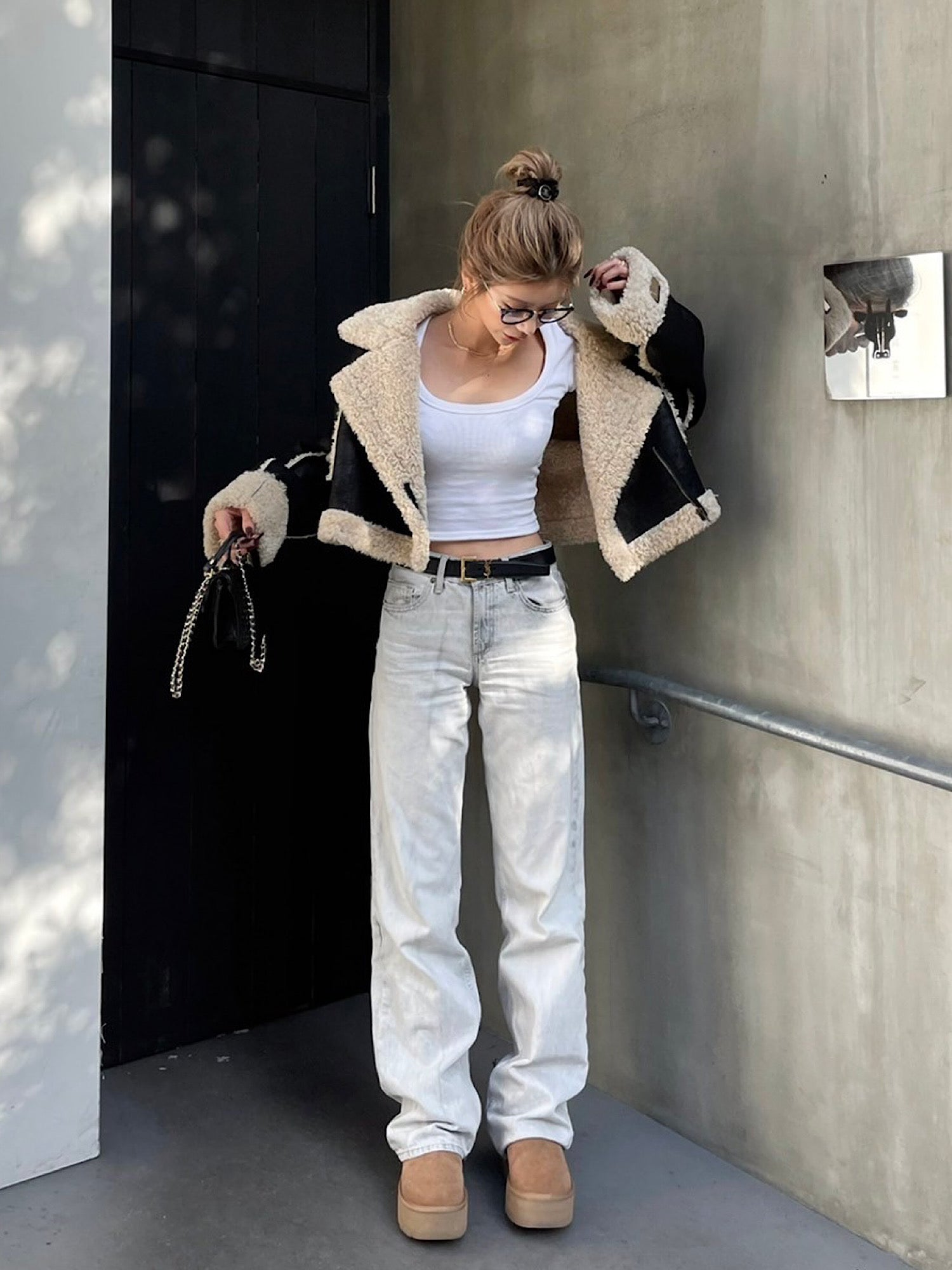 Cropped boa mouton jacket