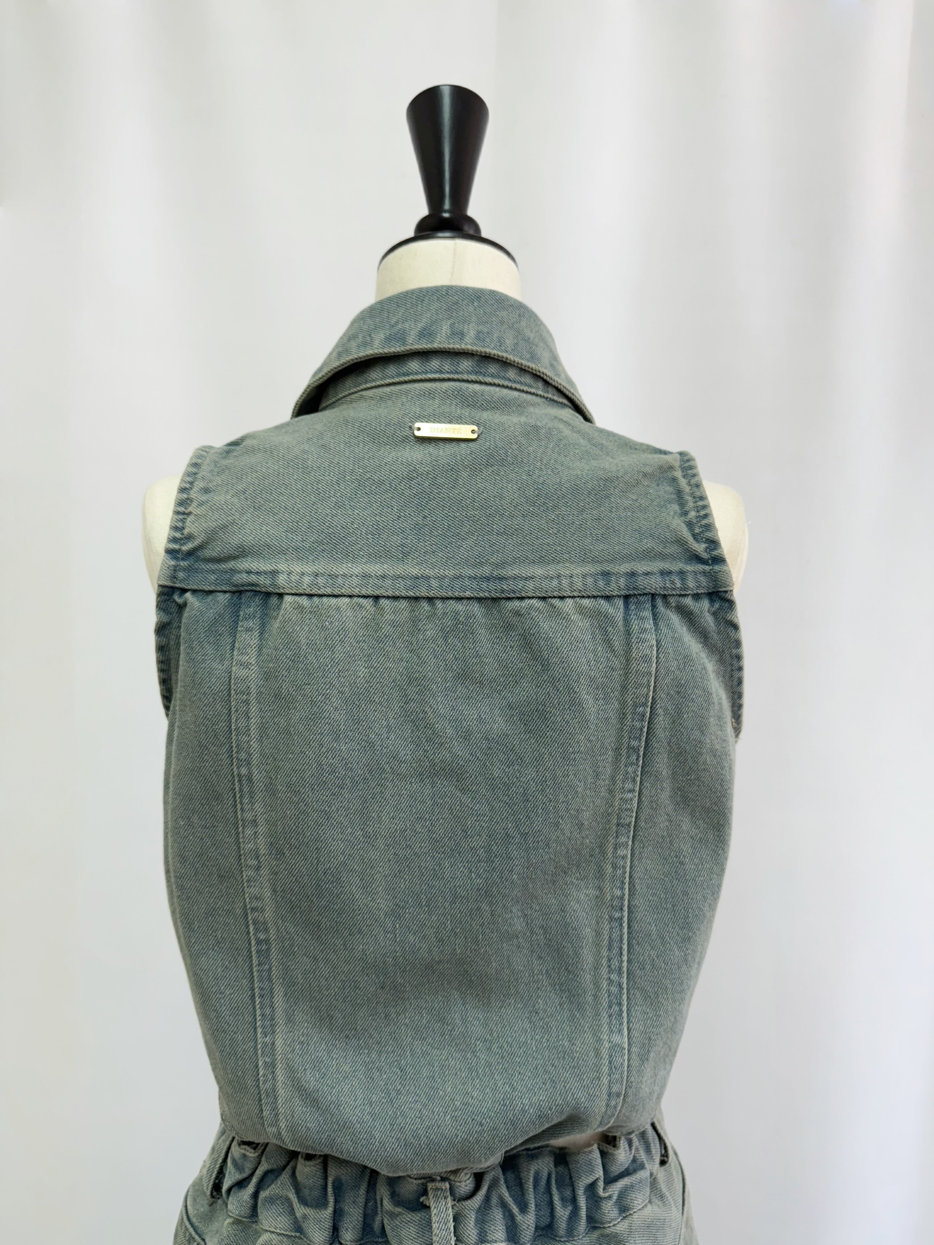 Side open denim all in one