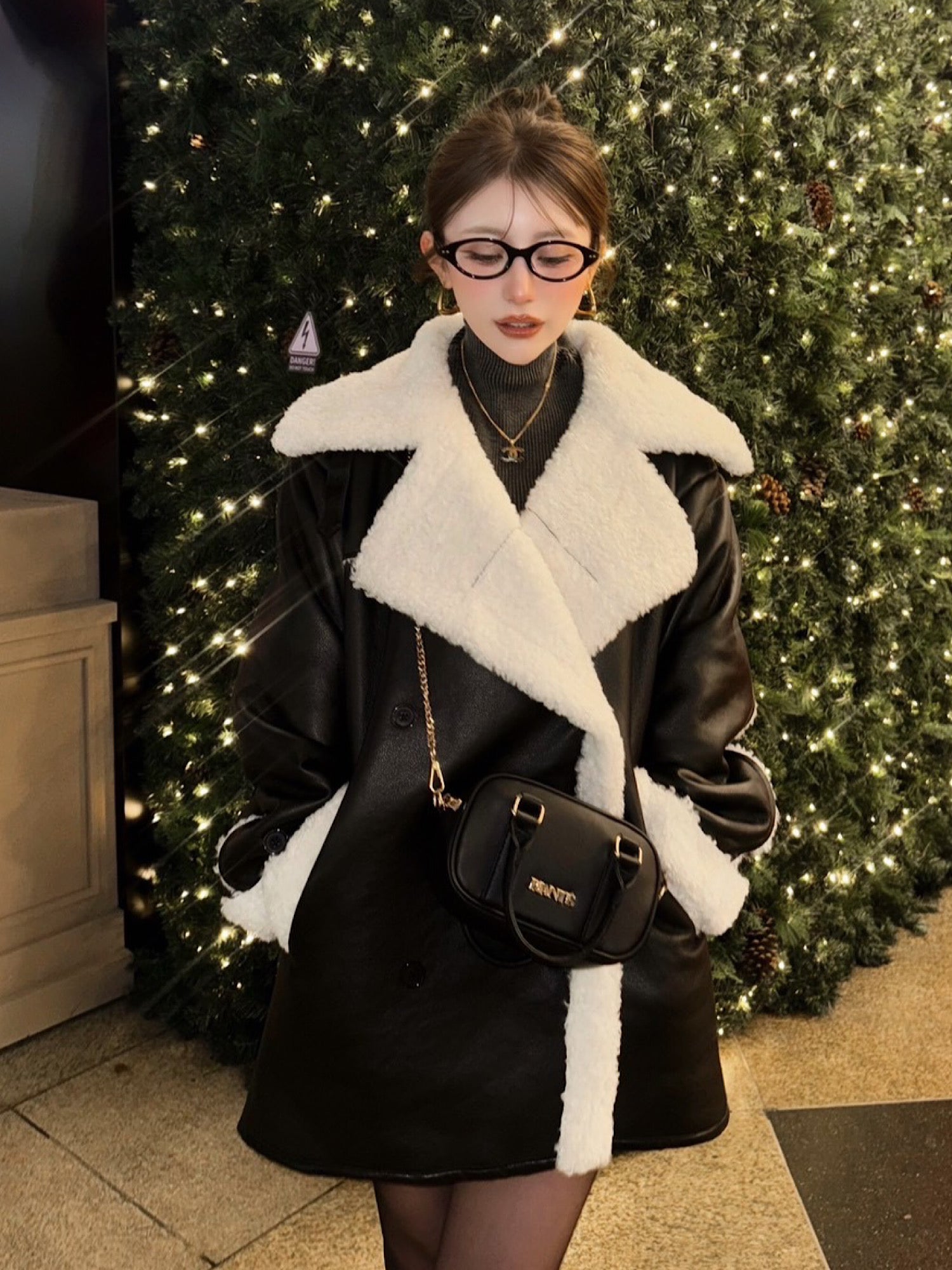 Volume collar loose mouton jacket