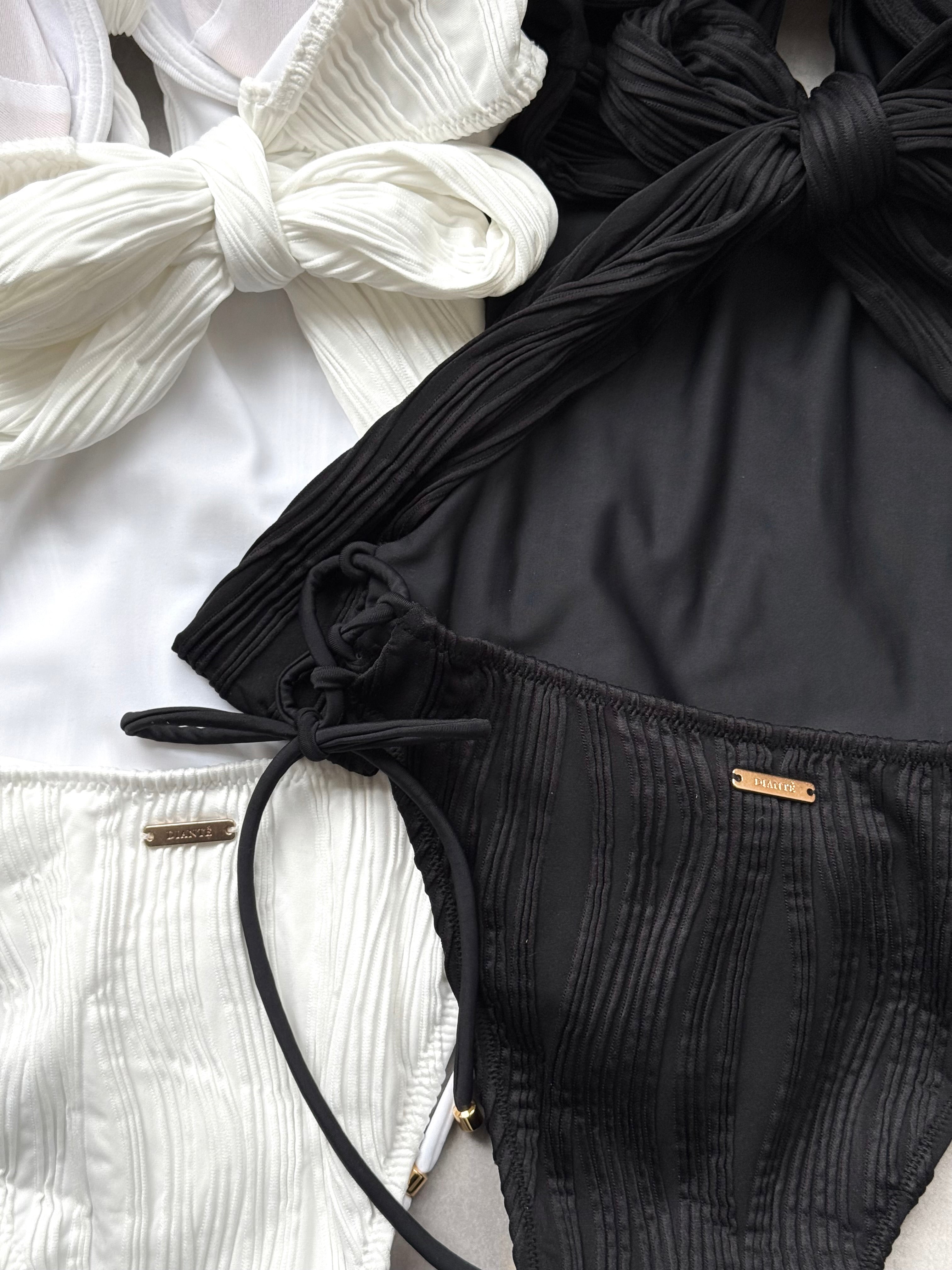 Random pleats swim one-piece