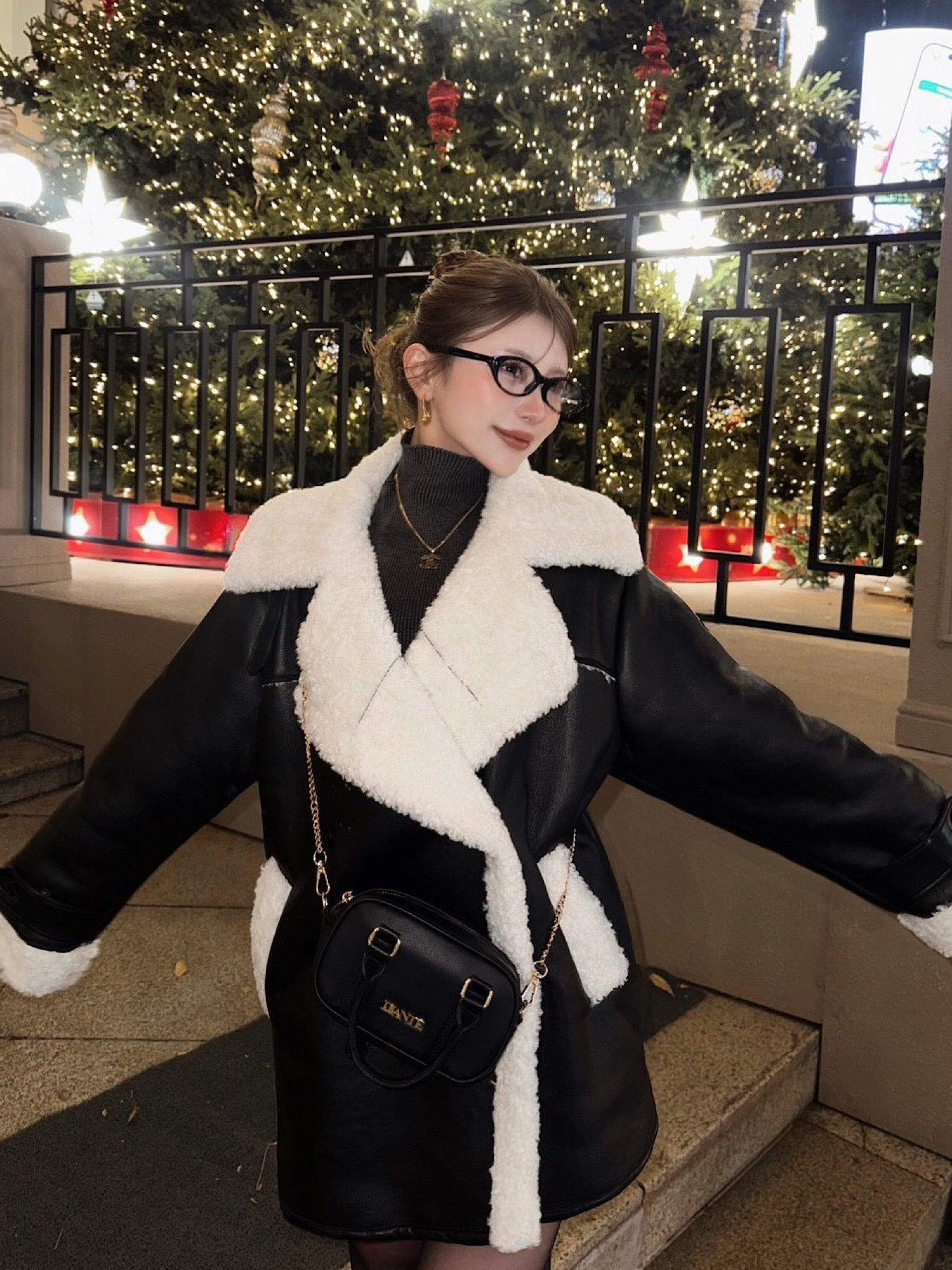 Volume collar loose mouton jacket