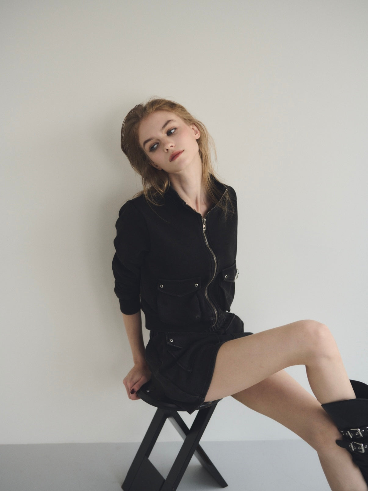 Fade sweat blouson✕skirt set up