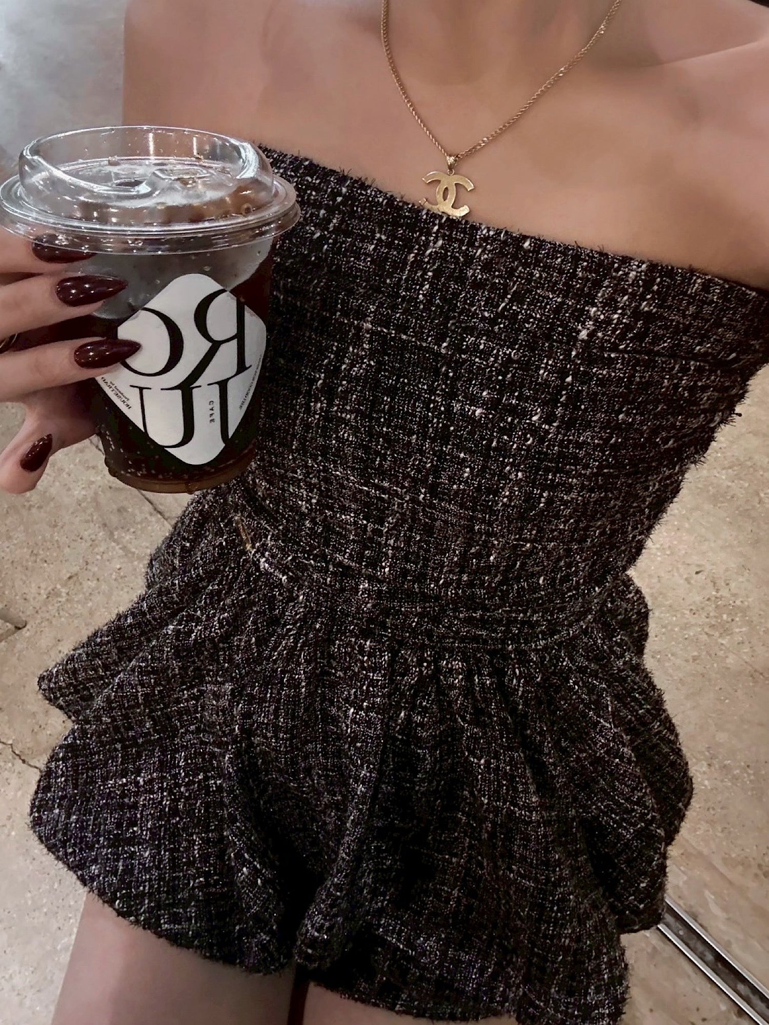 Classic tweed peplum baretop（SET UP着用可）