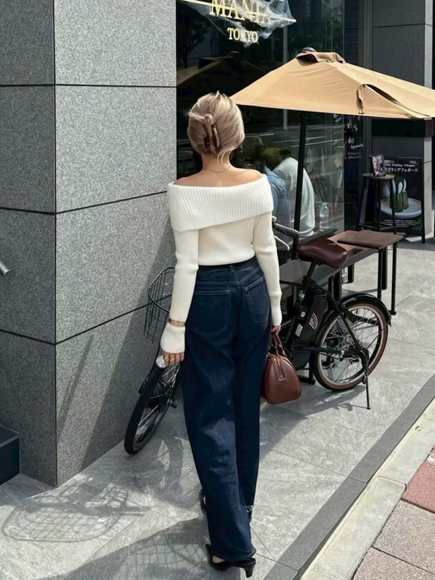 Off shoulder shaggy knit