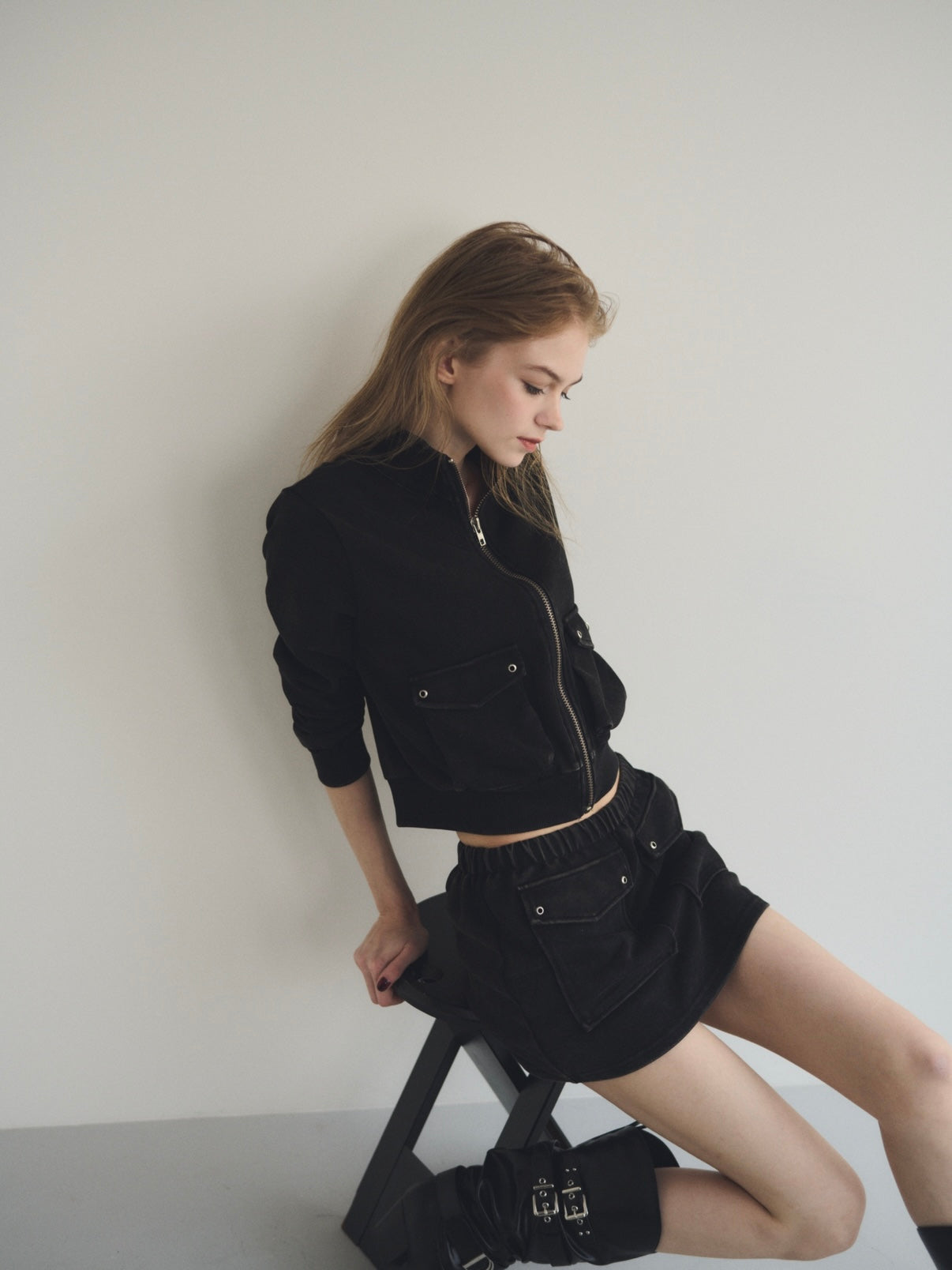 Fade sweat blouson✕skirt set up